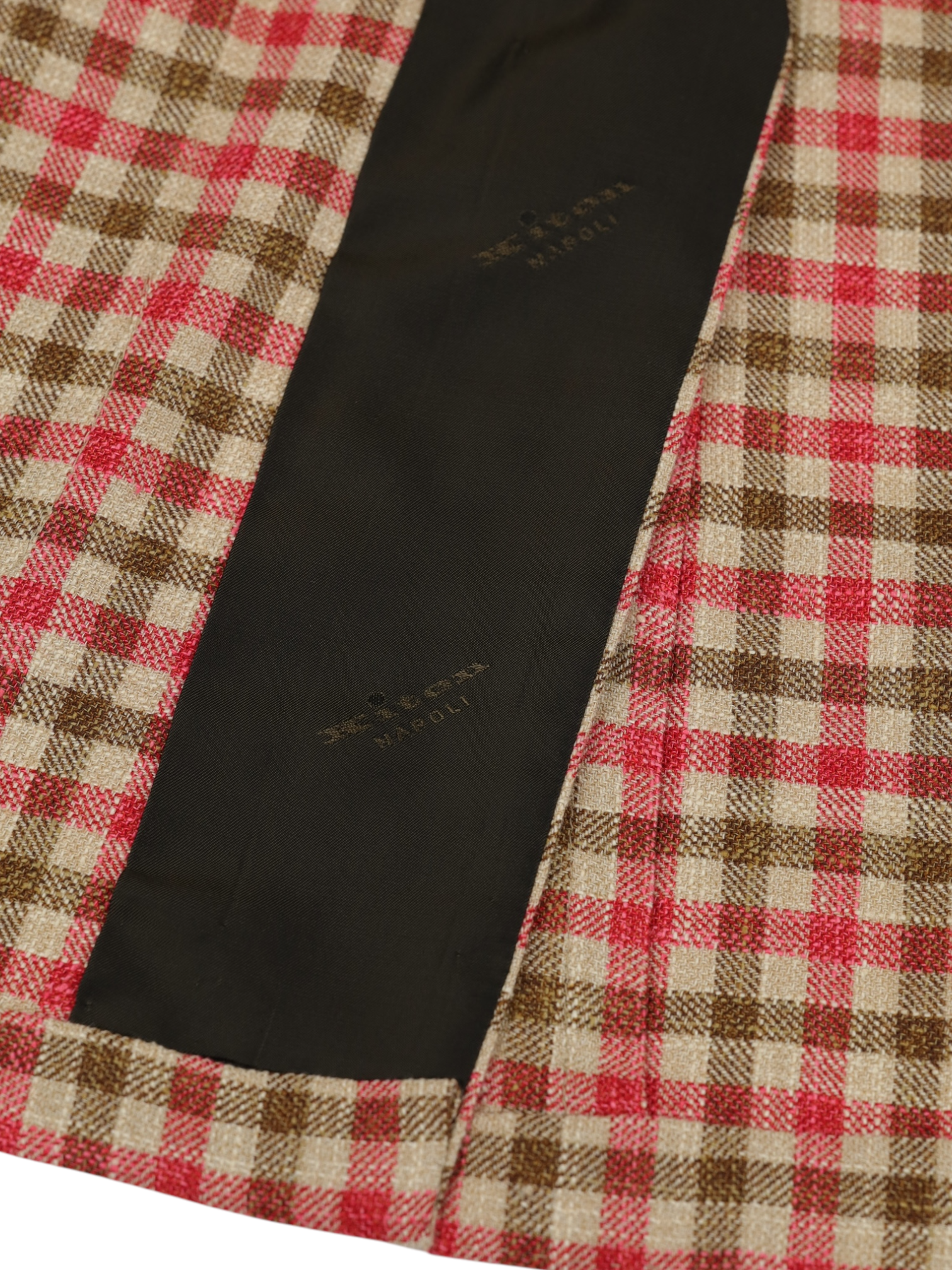 Kiton Light Brown & Coral Red Cashmere, Cotton, Silk, Virgin Wool & Stretch Gingham-Check Jacket