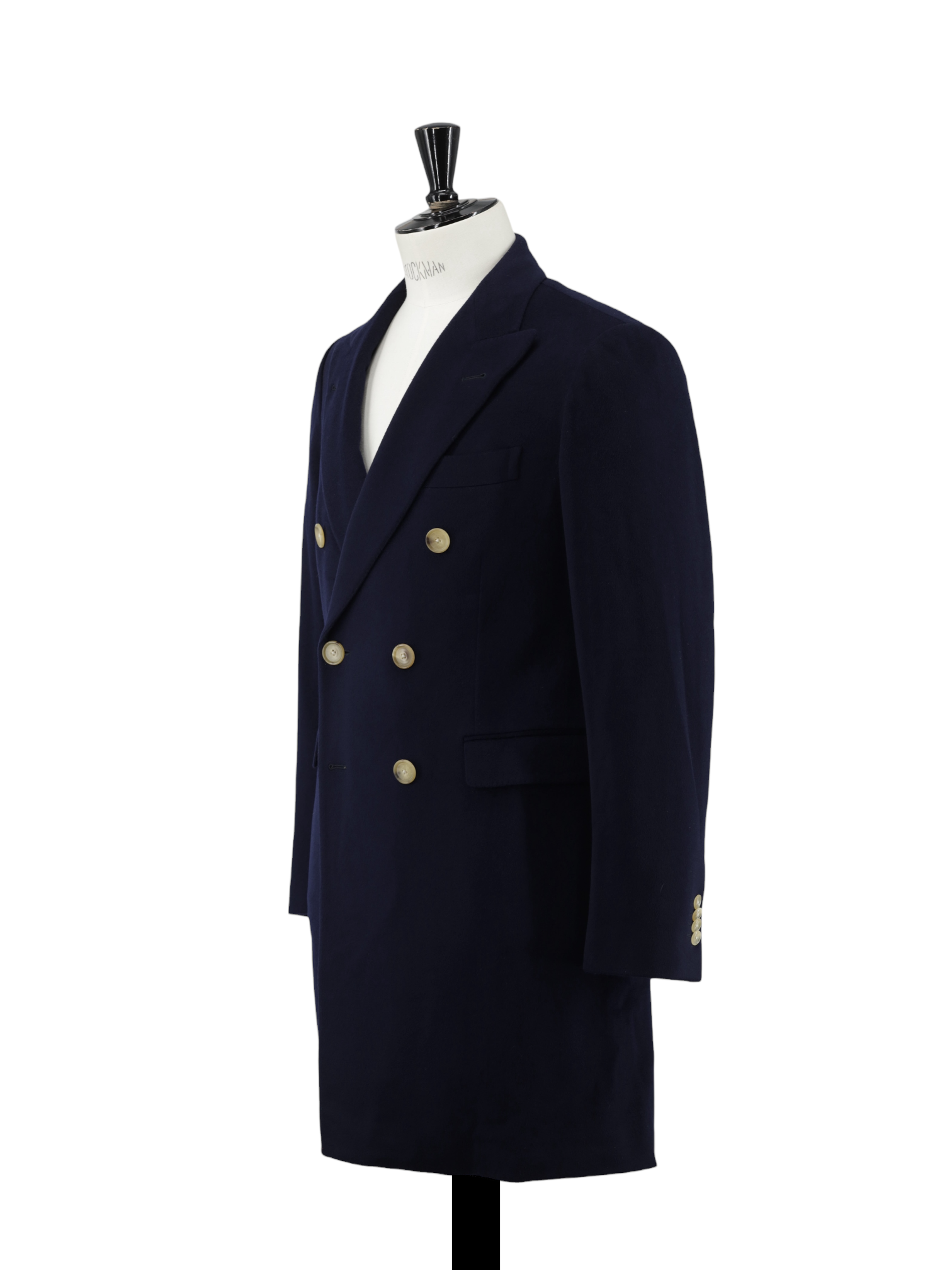 Caruso Navy Double Breasted Loro Piana Ing. Wool & Cashmere Overcoat