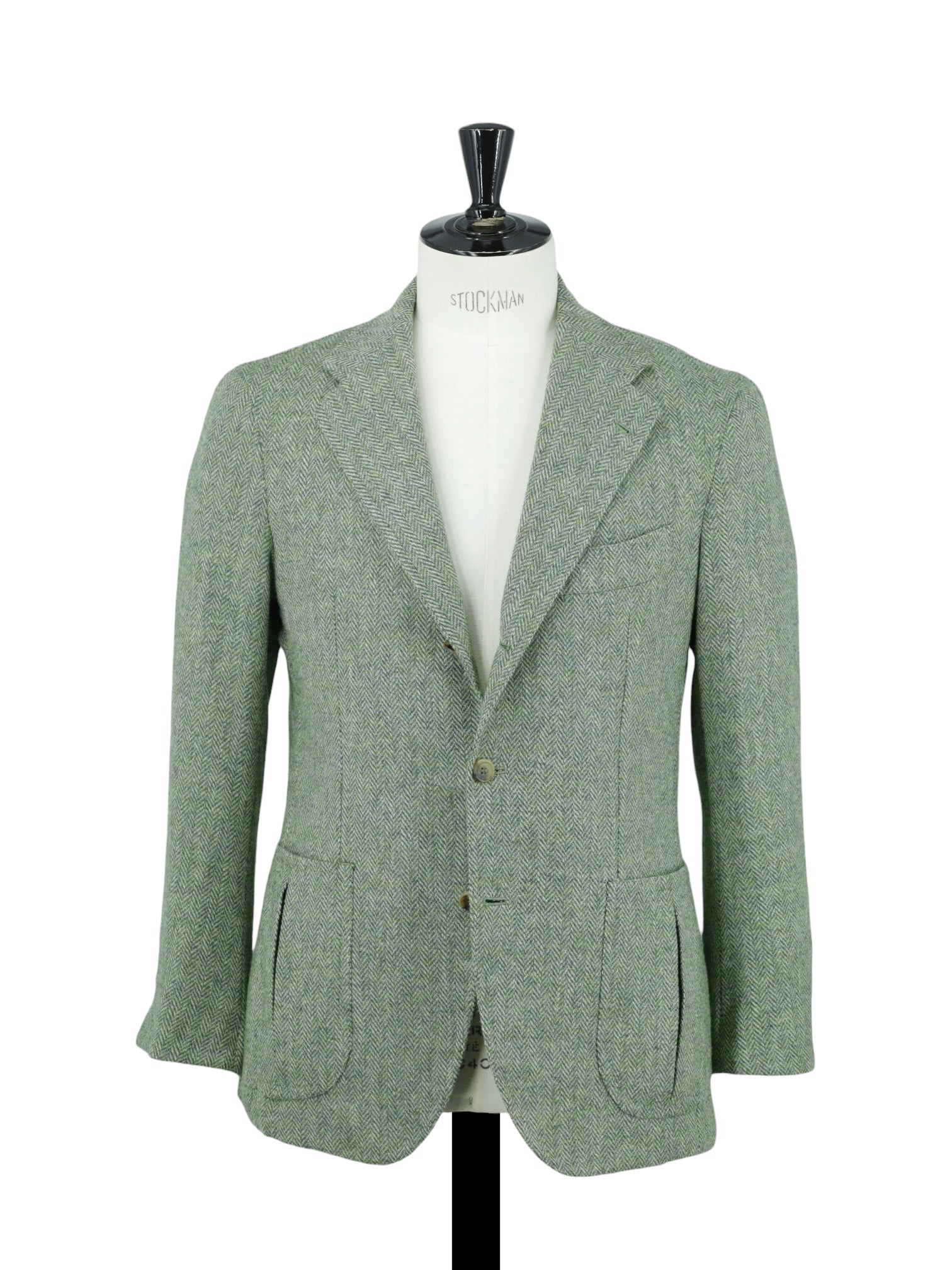 Orazio Luciano Pistache Green Tweed Norfolk-Inspired Herringbone Jacket