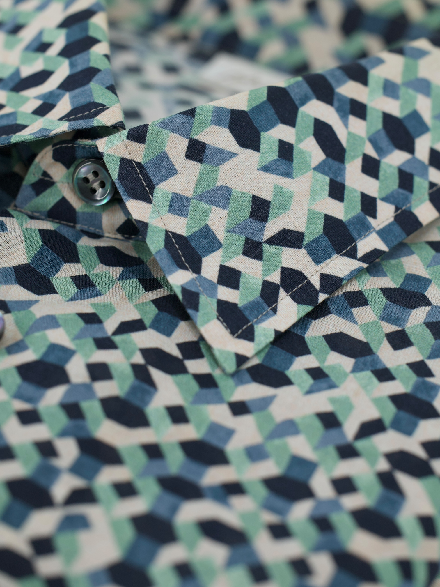 Brioni White Multicolor Linen & Cotton Geometric Pattern Summer Shirt