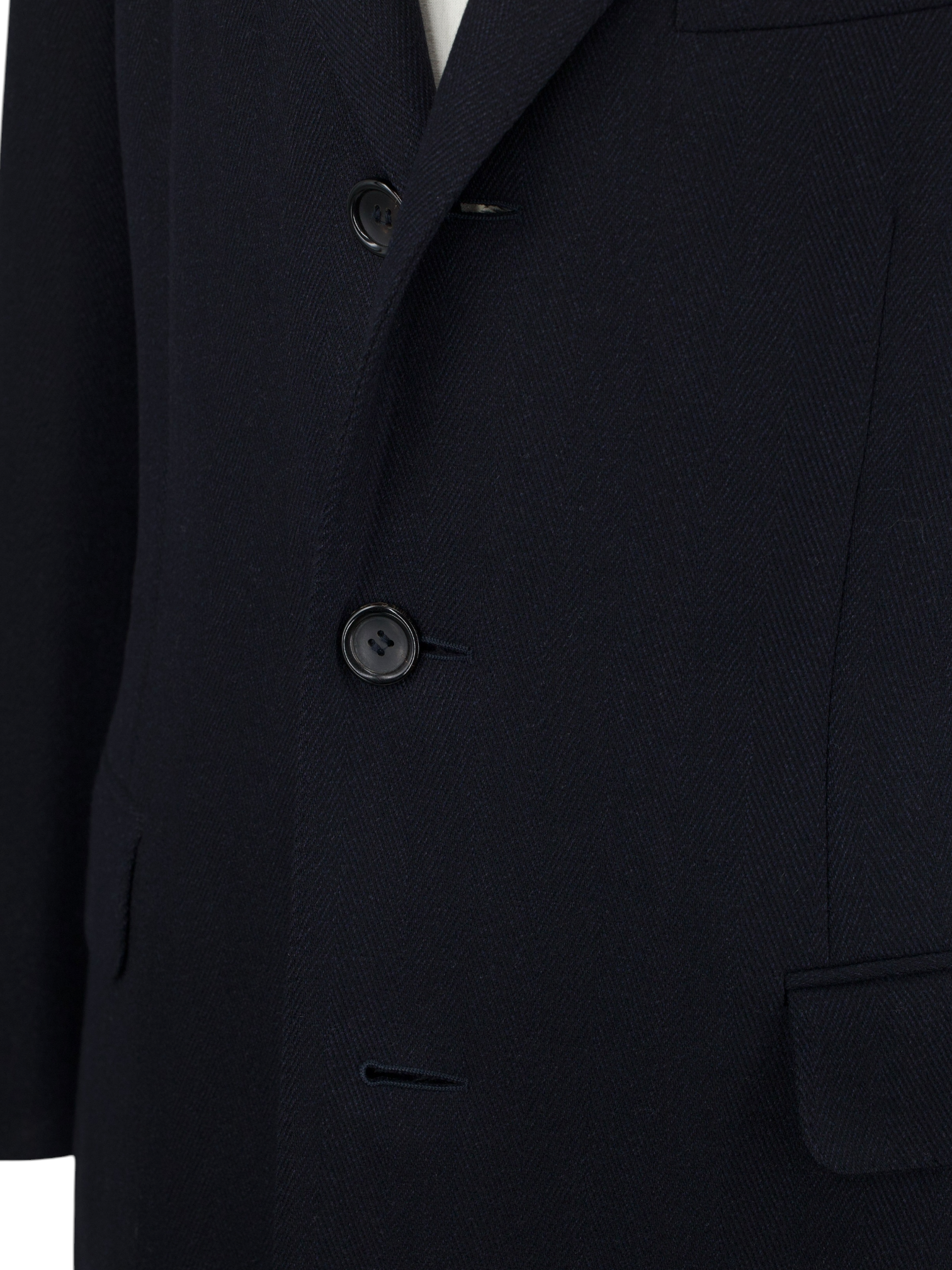 Canali Black Classic Wool & Cashmere Herringbone Overcoat