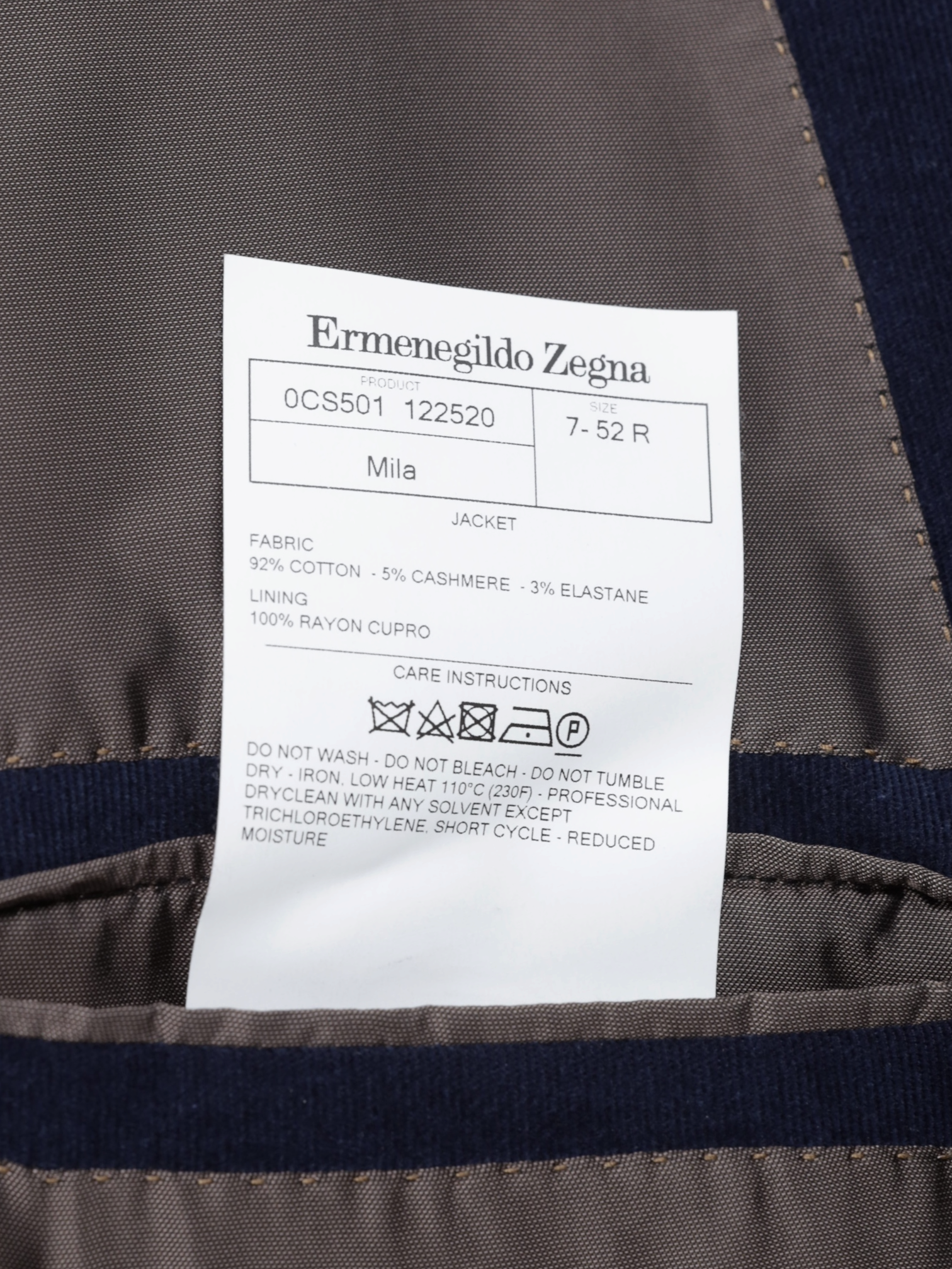 Ermenegildo Zegna Dark Blue Cotton, Cashmere-Stretch "Cashco Comfort" Mila Jacket