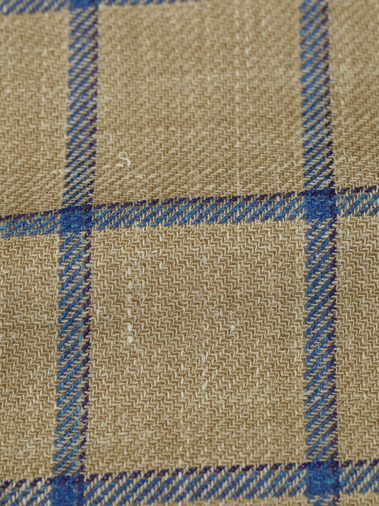 Caruso Beige & Blue Wool, Silk & Linen Windowpane Boheme Jacket