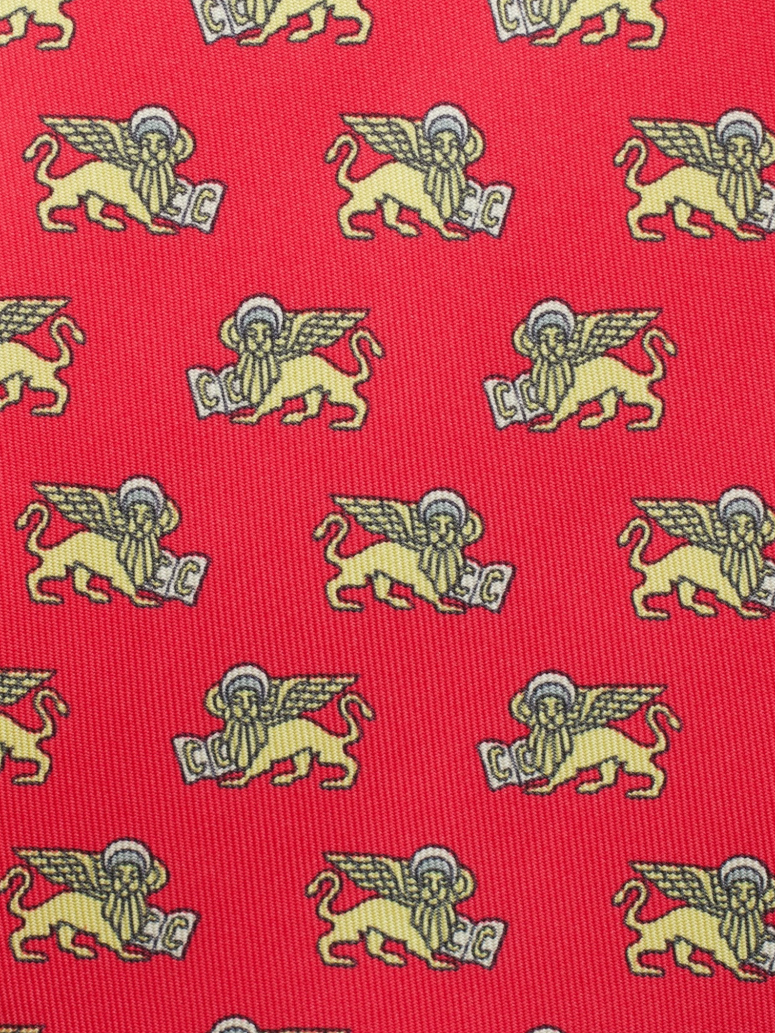 Hermès Red & Yellow "Lion of Saint Mark" Pattern Tie