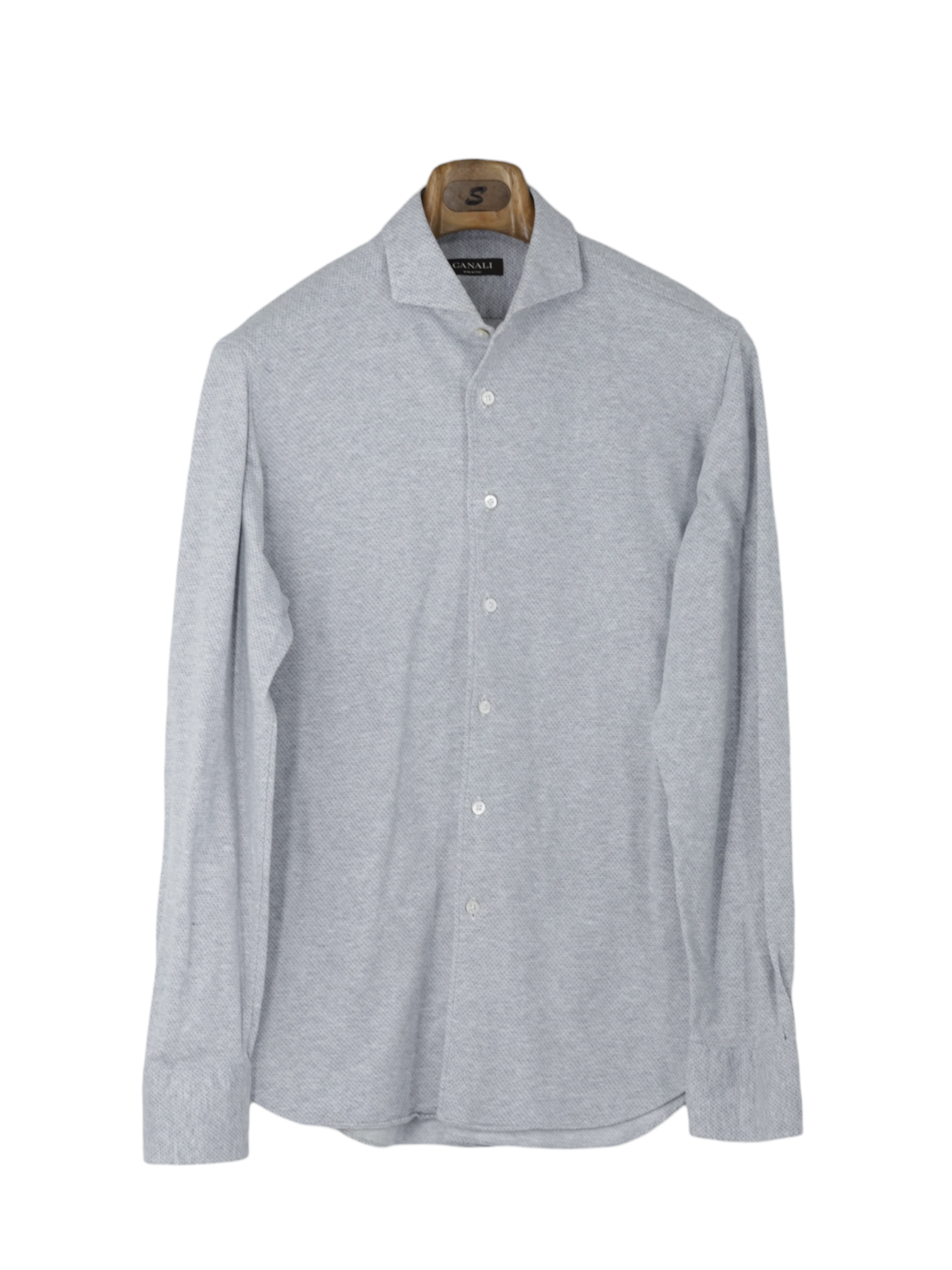 Canali Light Grey Heavyweight Cotton Micro-Pattern Shirt