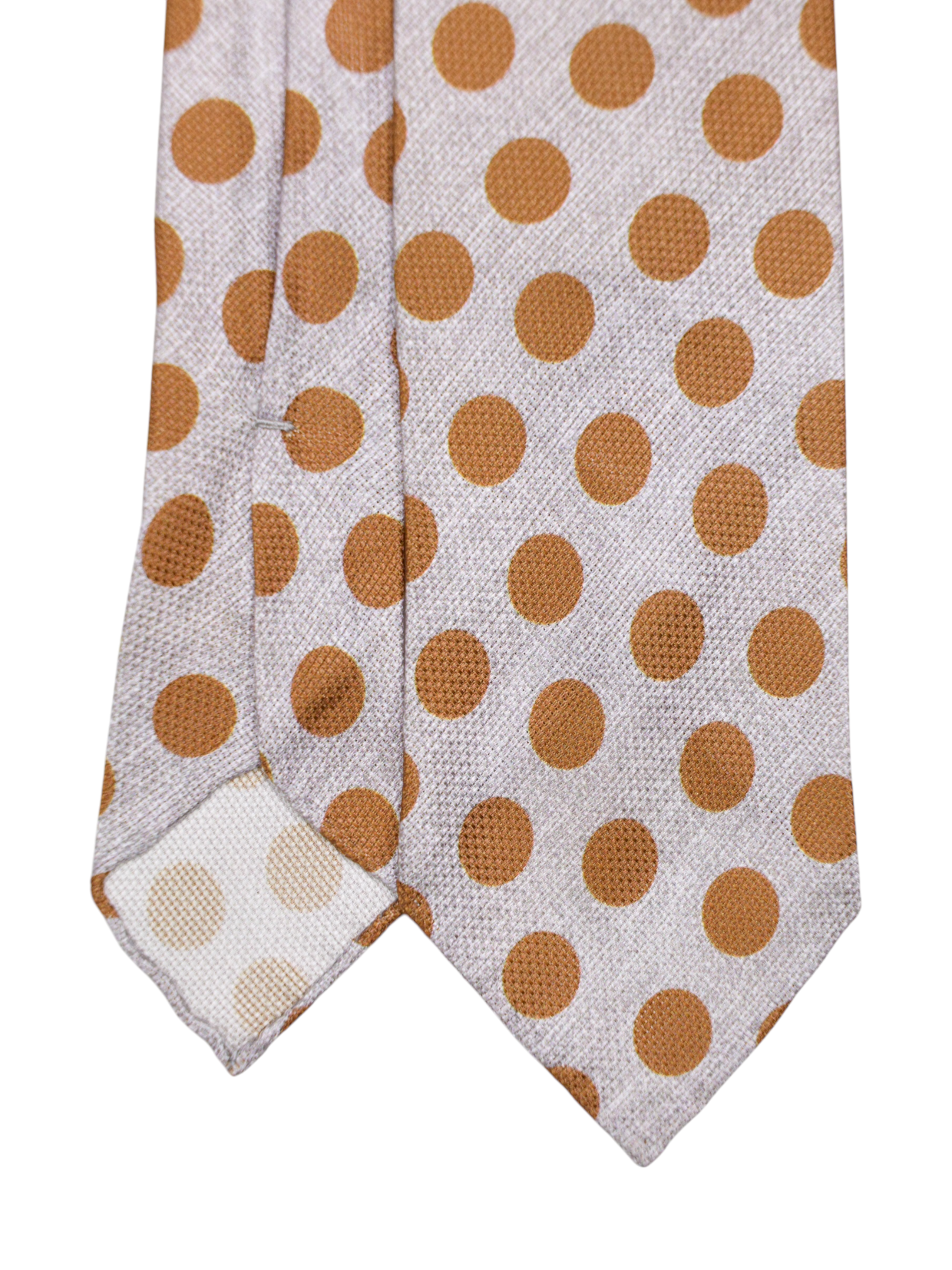 Kiton 5-Fold Taupe & Burnt Orange Handrolled Silk Polkadot Tie