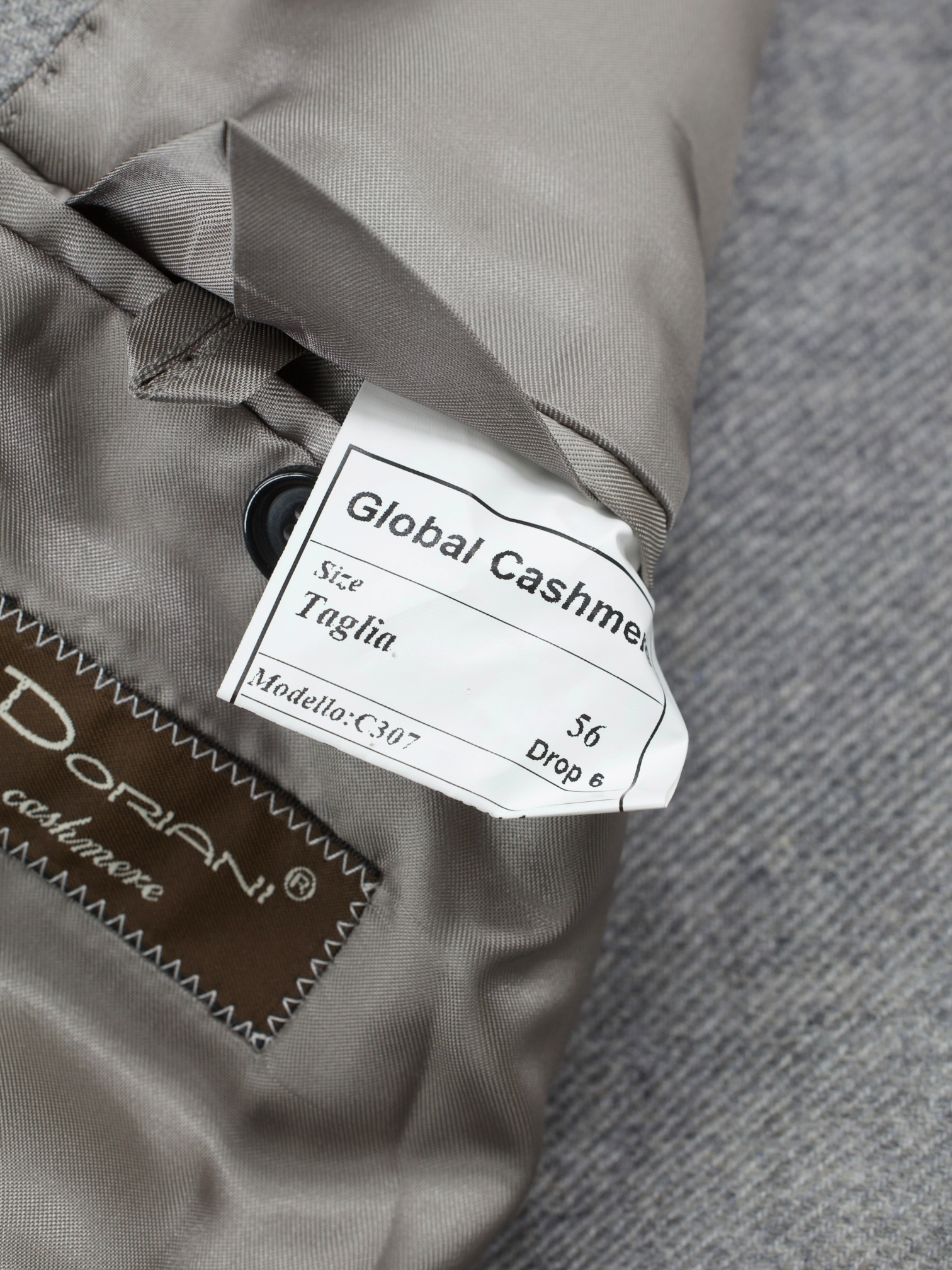 Doriani Light Grey Pure Cashmere Double-Breasted Twill Overcoat