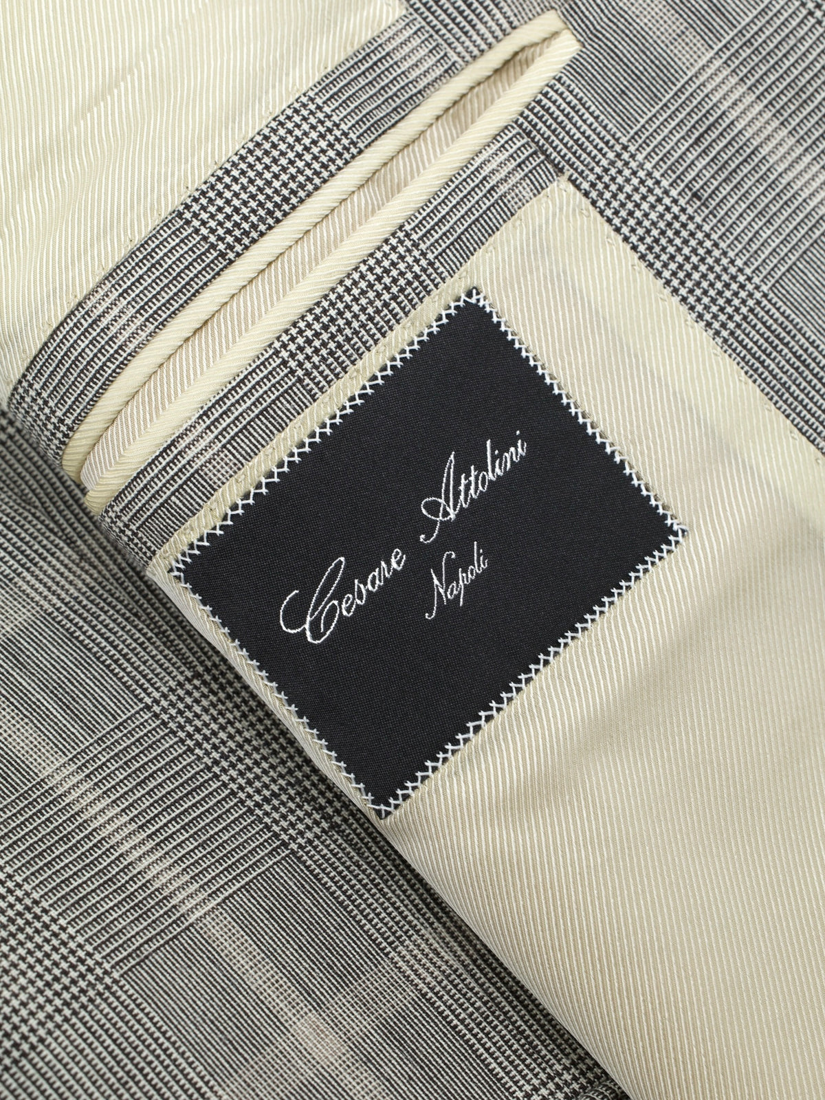 Cesare Attolini Taupe Wool, Silk & Linen Overcheck Summer Suit