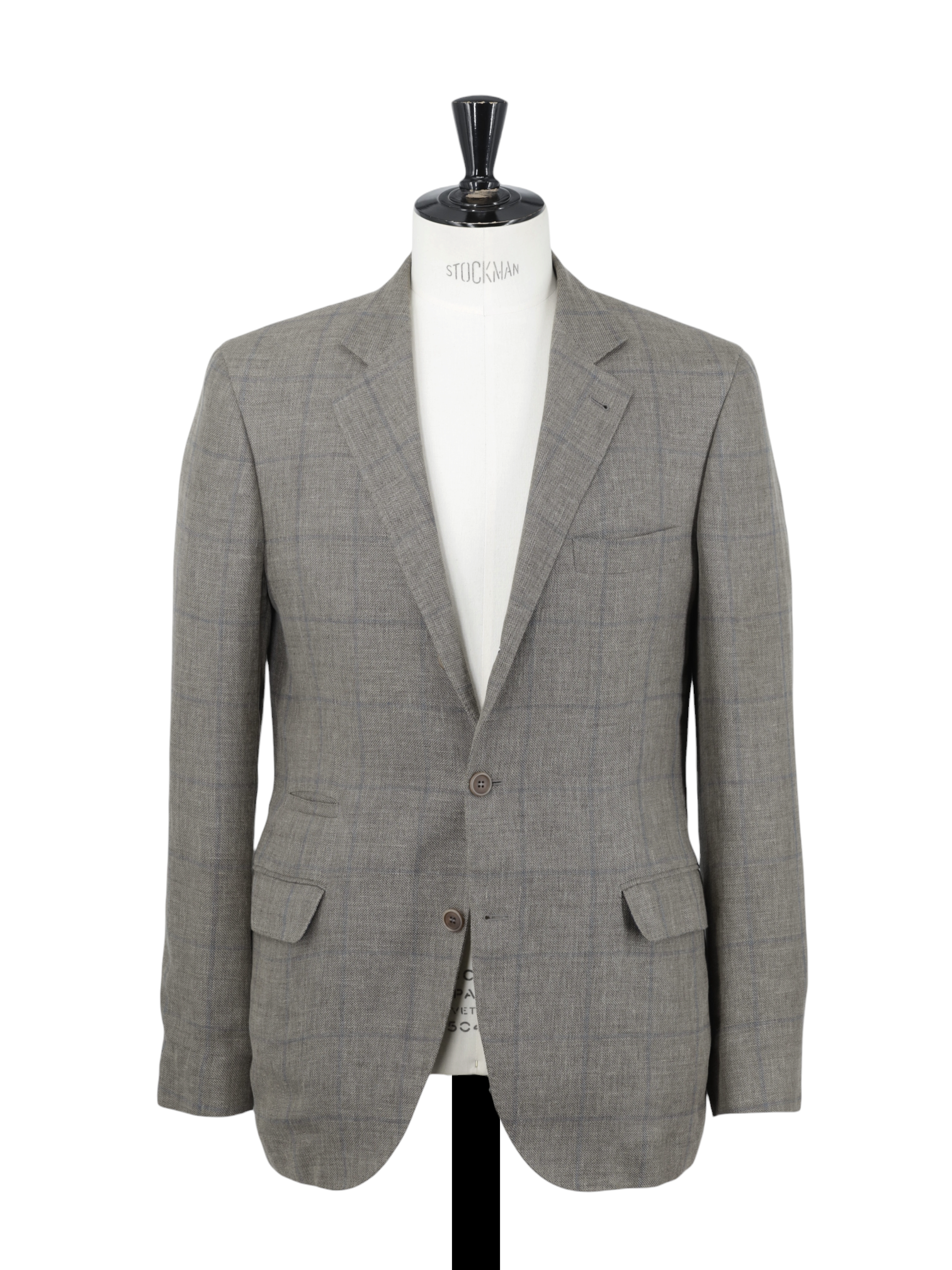 Brunello Cucinelli Light Brown & Chambray Blue Linen, Wool & Silk Windowpane Jacket
