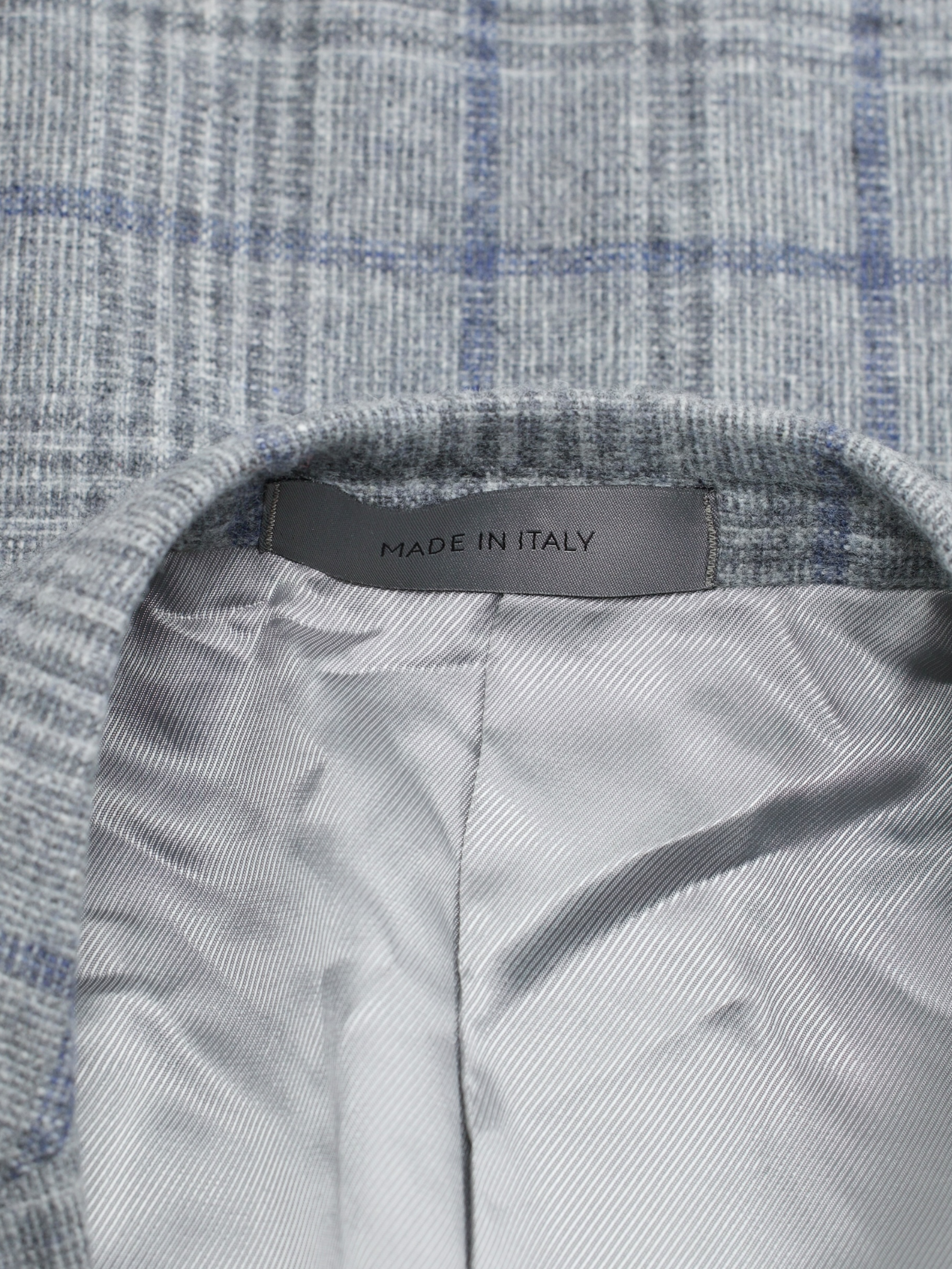 Corneliani Light Grey & Blue Wool-Cashmere Checkered Jacket