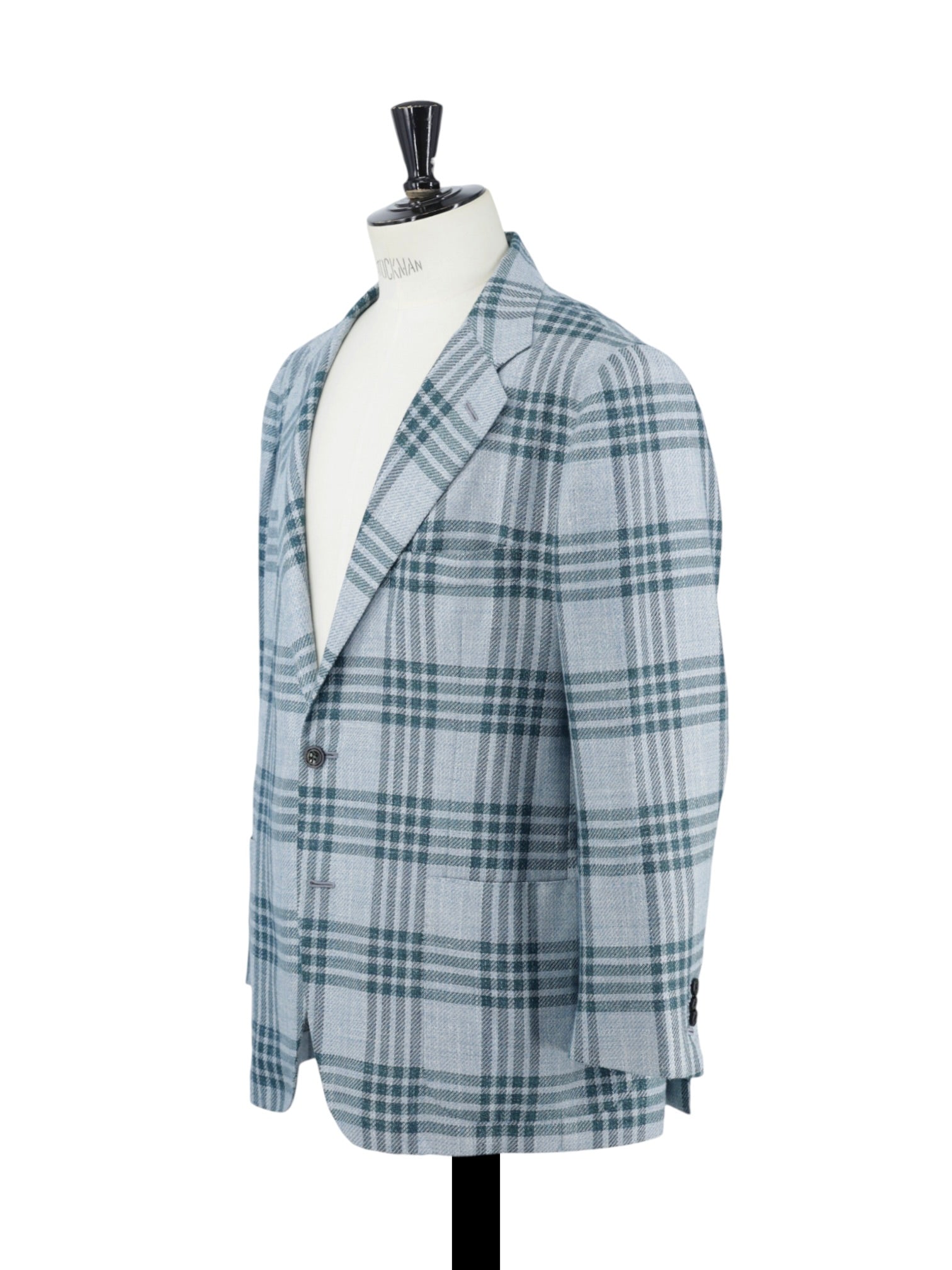 Kiton Light Green Cashmere, Wool, Silk & Linen Checkered Jacket
