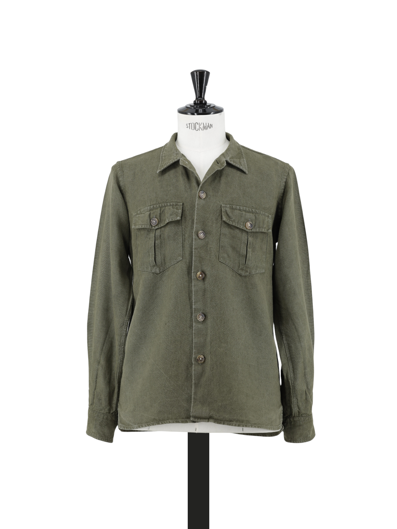 Drake's Olive Green Pure Linen Military-Style Overshirt