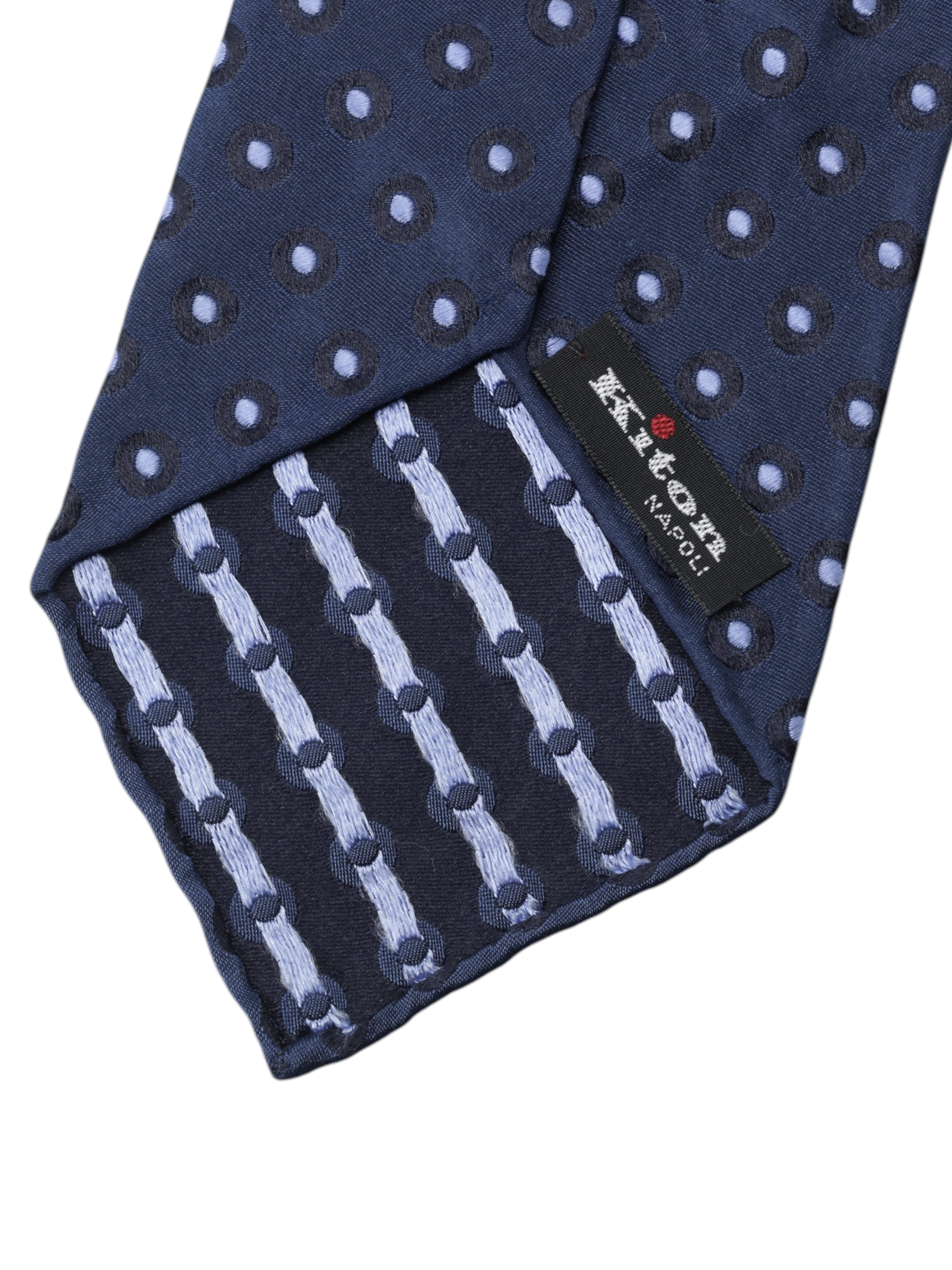 Kiton 5-Fold Dark Blue Silk Dotted Untipped & Handrolled Tie