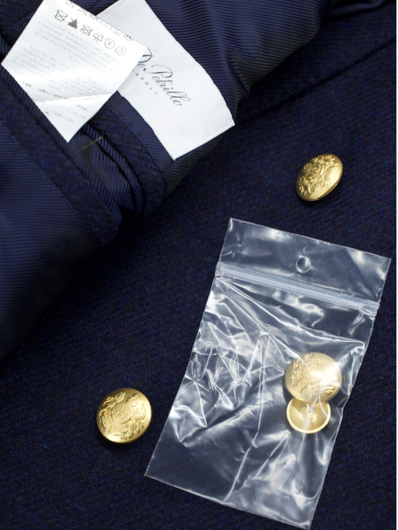 De Petrillo Dark Blue & Brown Double-Breasted Wool & Cashmere Blazer Jacket