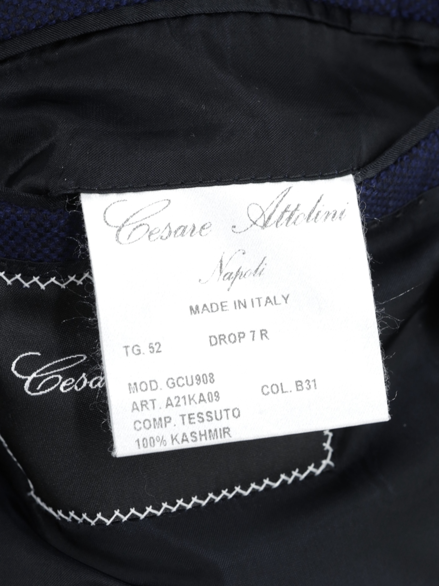 Cesare Attolini Navy Pure Cashmere Double Breasted Micro-Pattern Peacoat