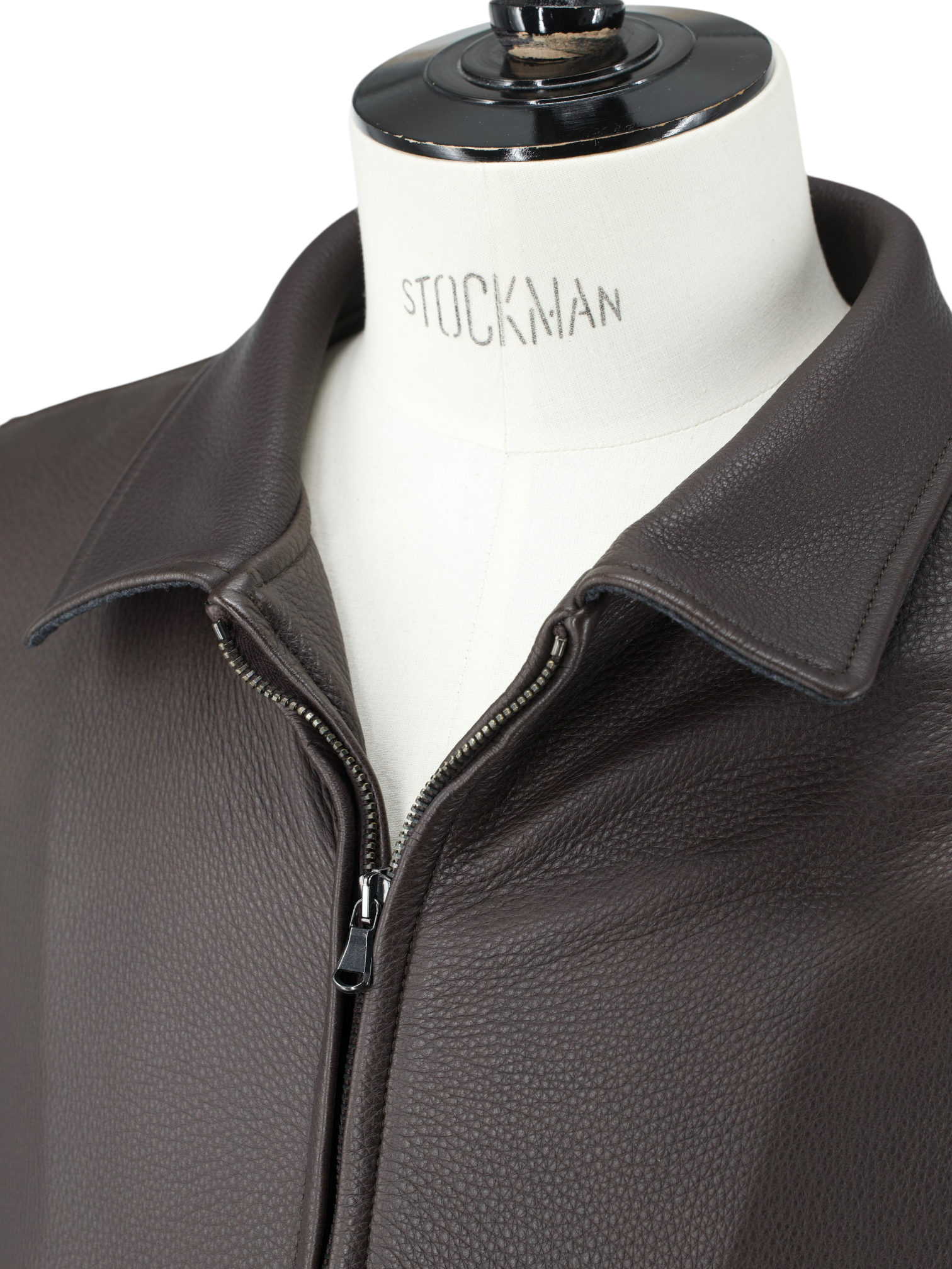 Doriani Dark Brown Grain Leather Blouson Jacket