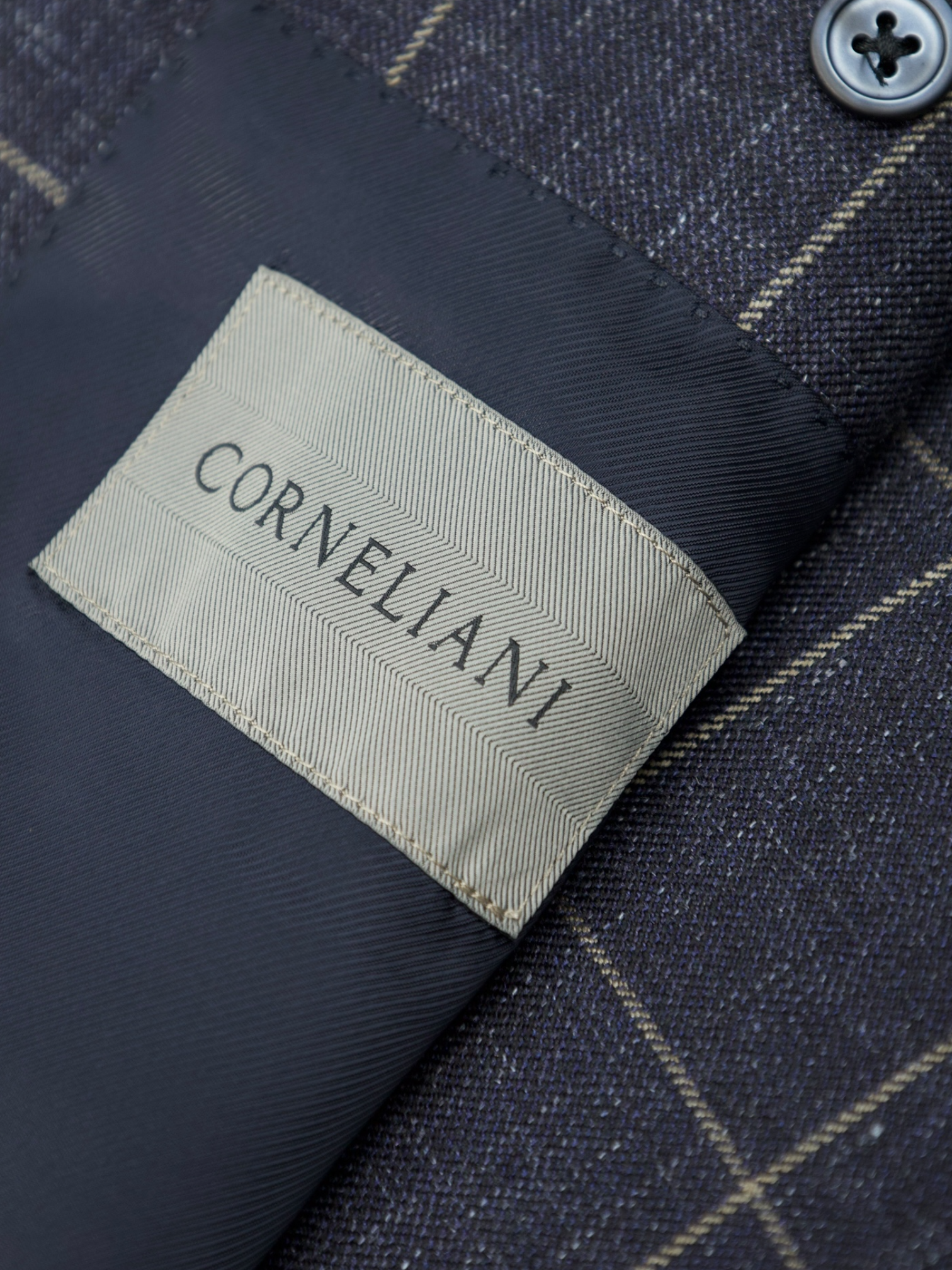 Corneliani Dark Blue Wool, Silk & Linen Windowpane Jacket