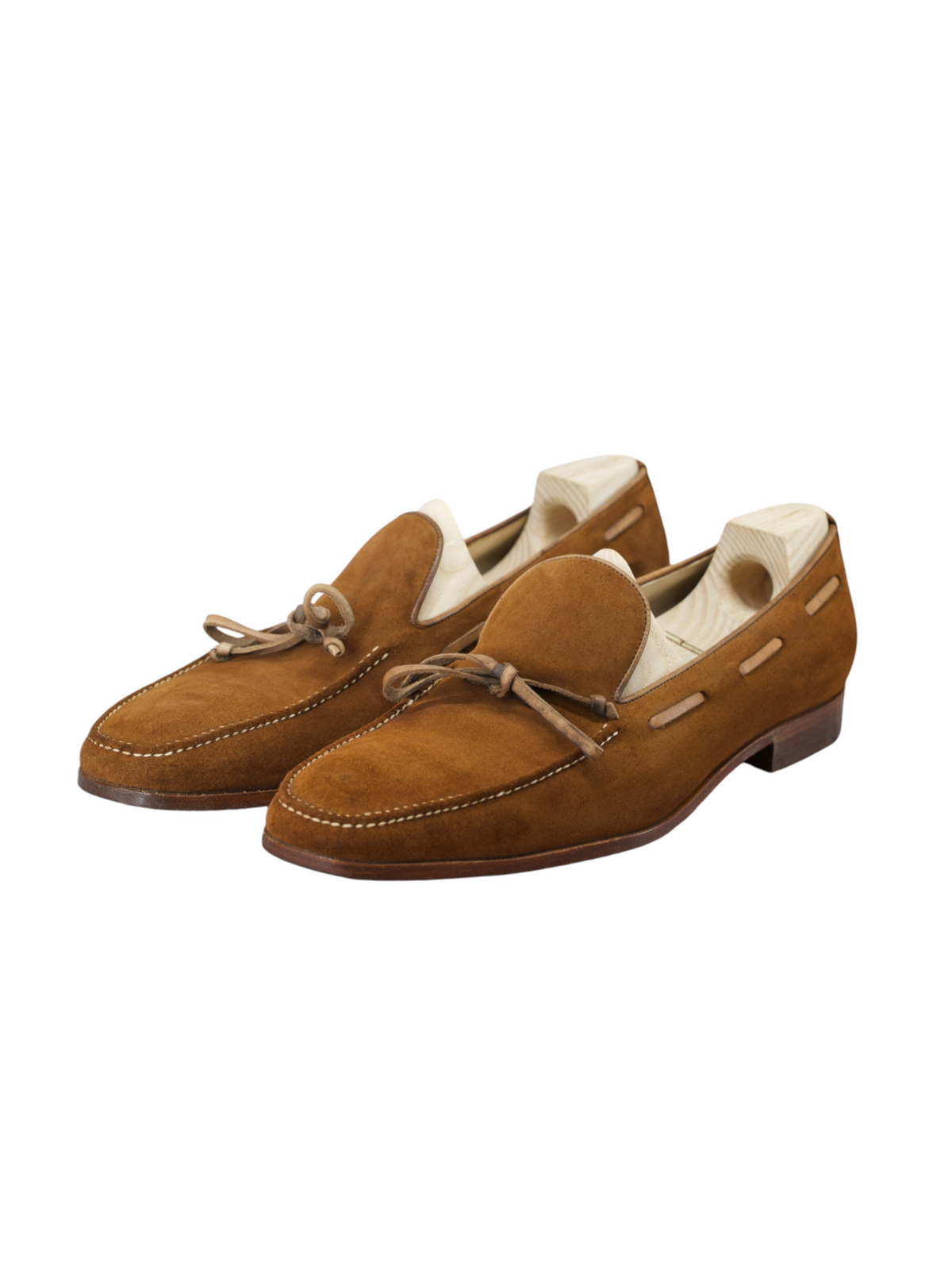 Saint Crispin's Tobacco Brown Suede Laced Up Boatshoe-Style Loafer