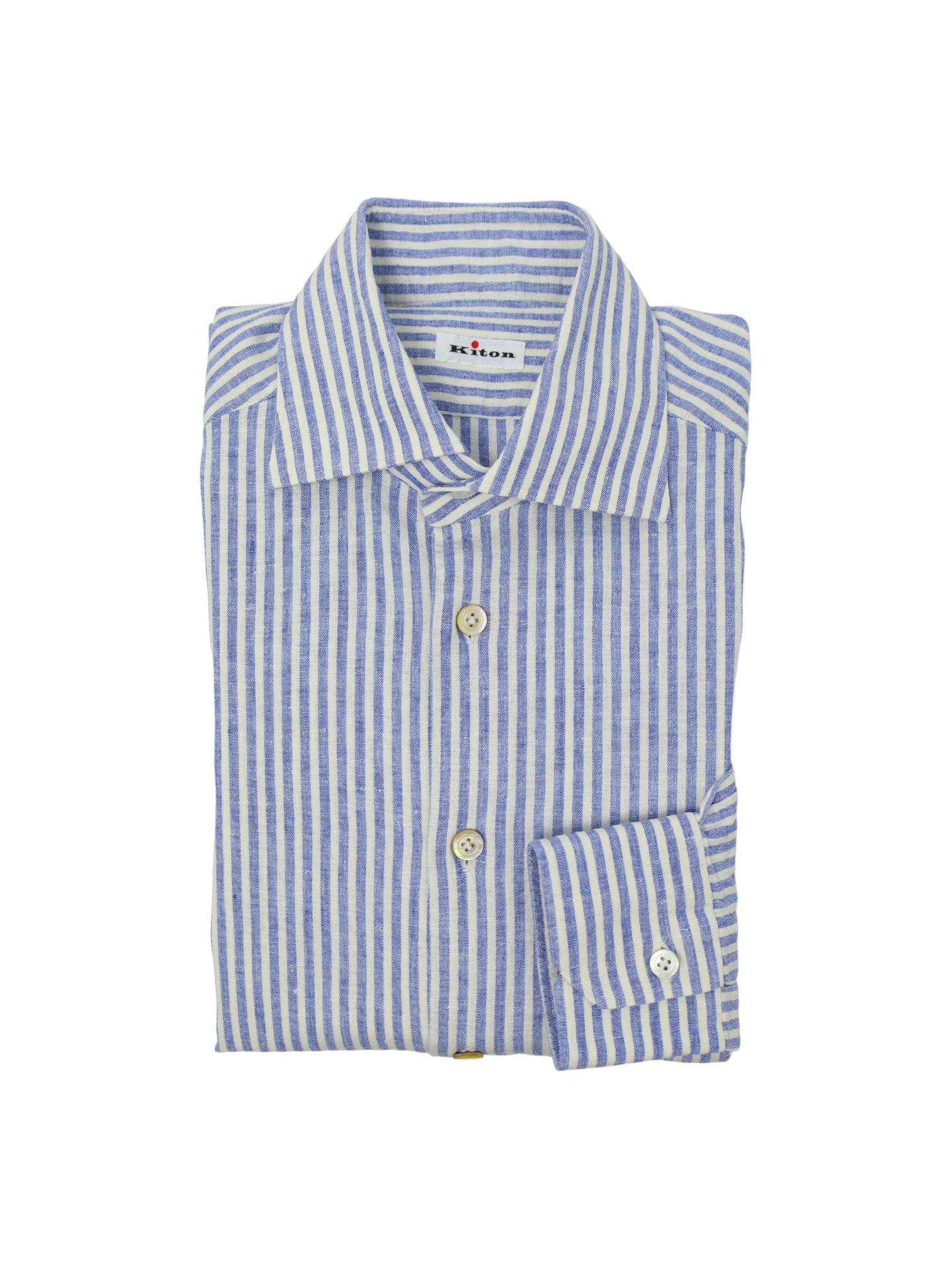 Kiton Light Blue Bengal Stripe Linen Shirt