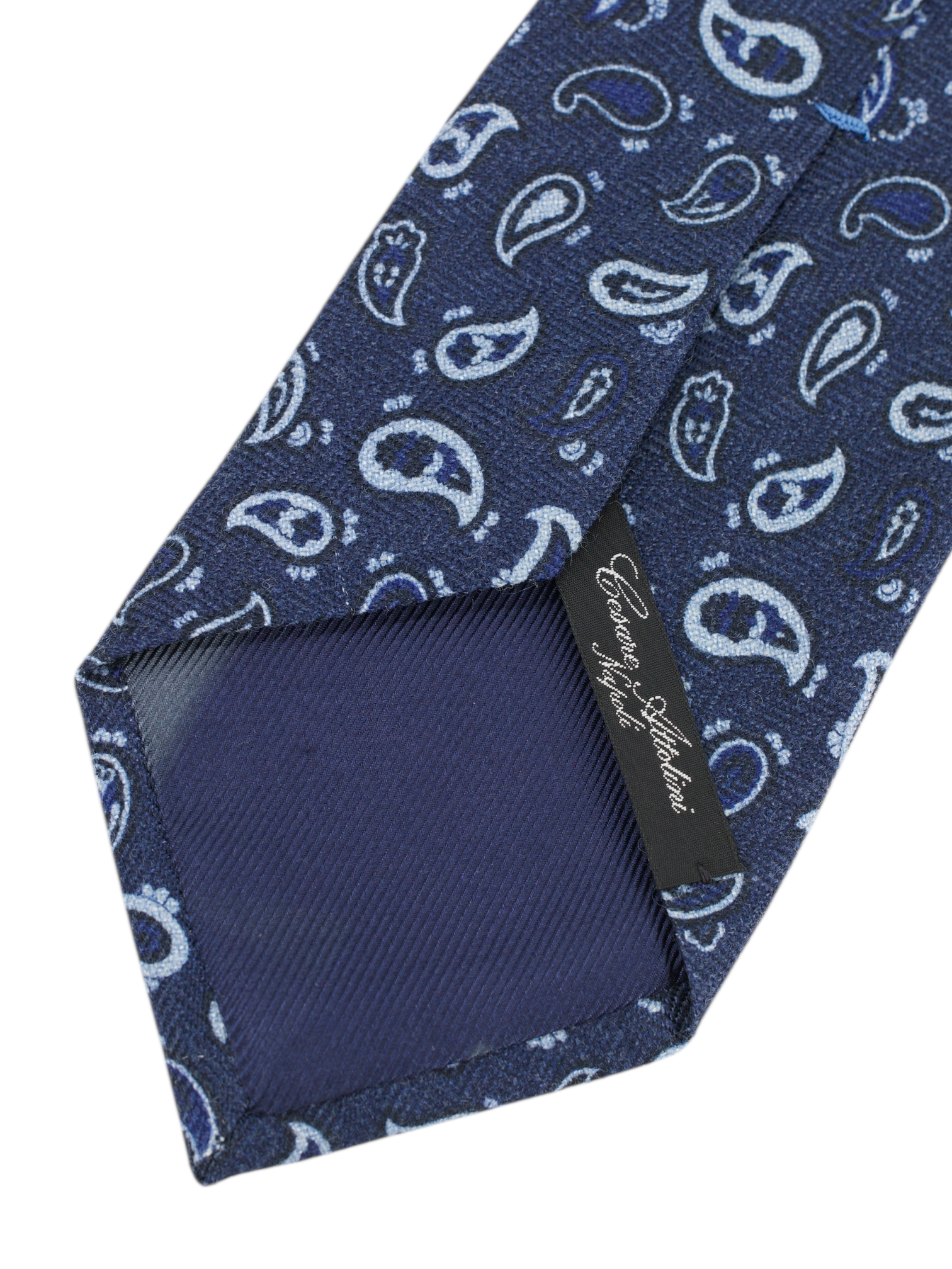 Cesare Attolini Navy & Light Blue Wool & Silk Pailsey Tie