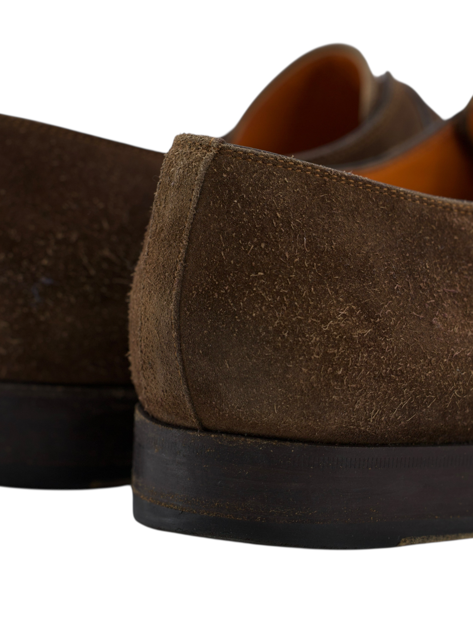 Santoni Brown Suede Handgrade Single Monk-Straps