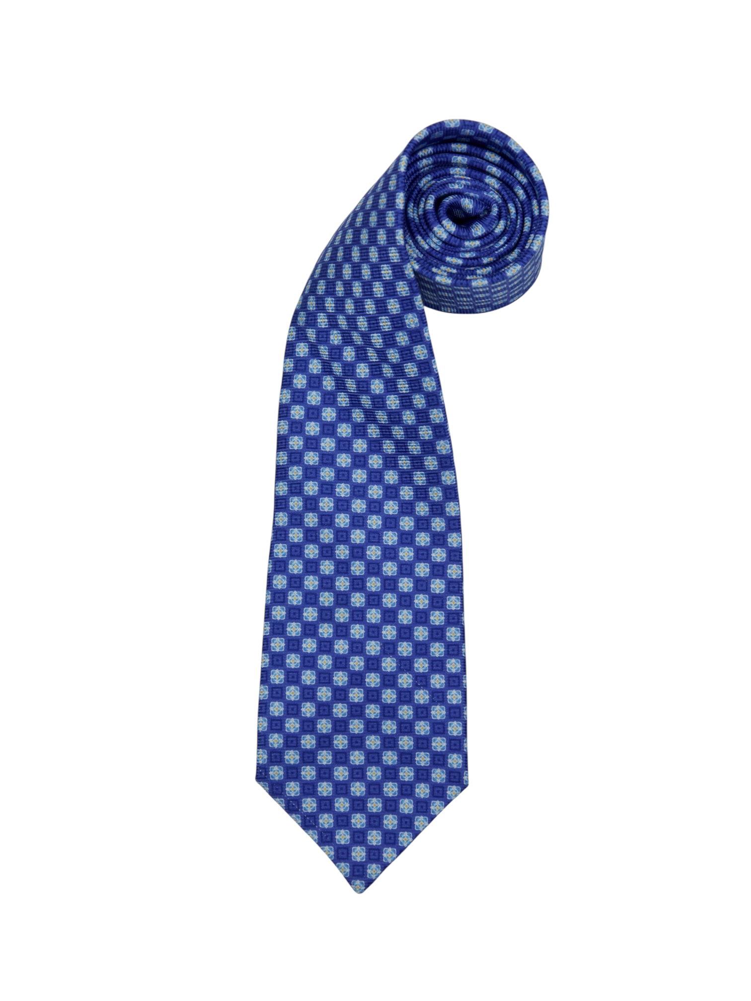 Luigi Borrelli Azure Blue 3-Fold Geometric Pattern Silk Tie