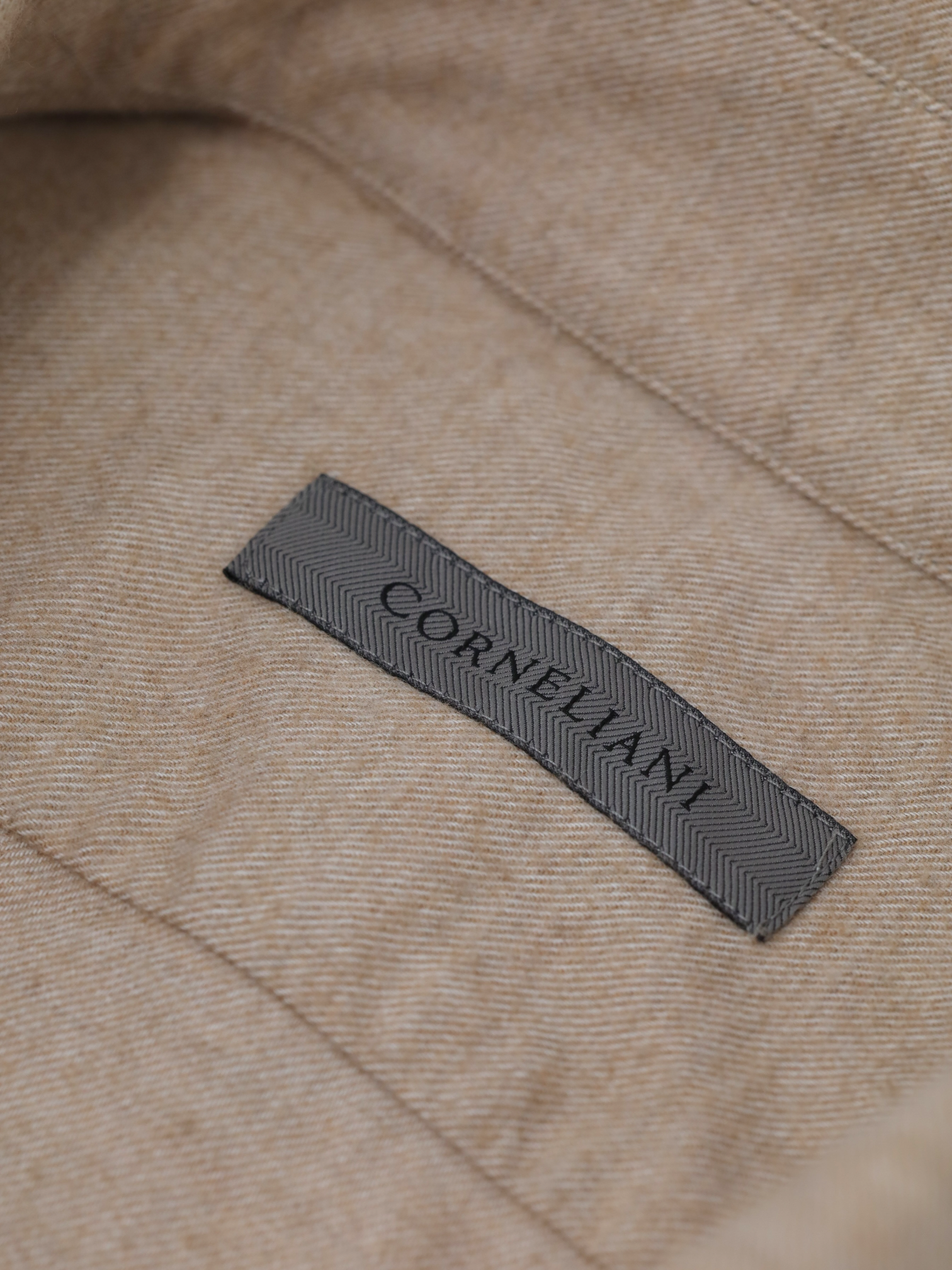 Corneliani Light Brown Cotton & Cashmere Flannel One-Piece Collar Shirt