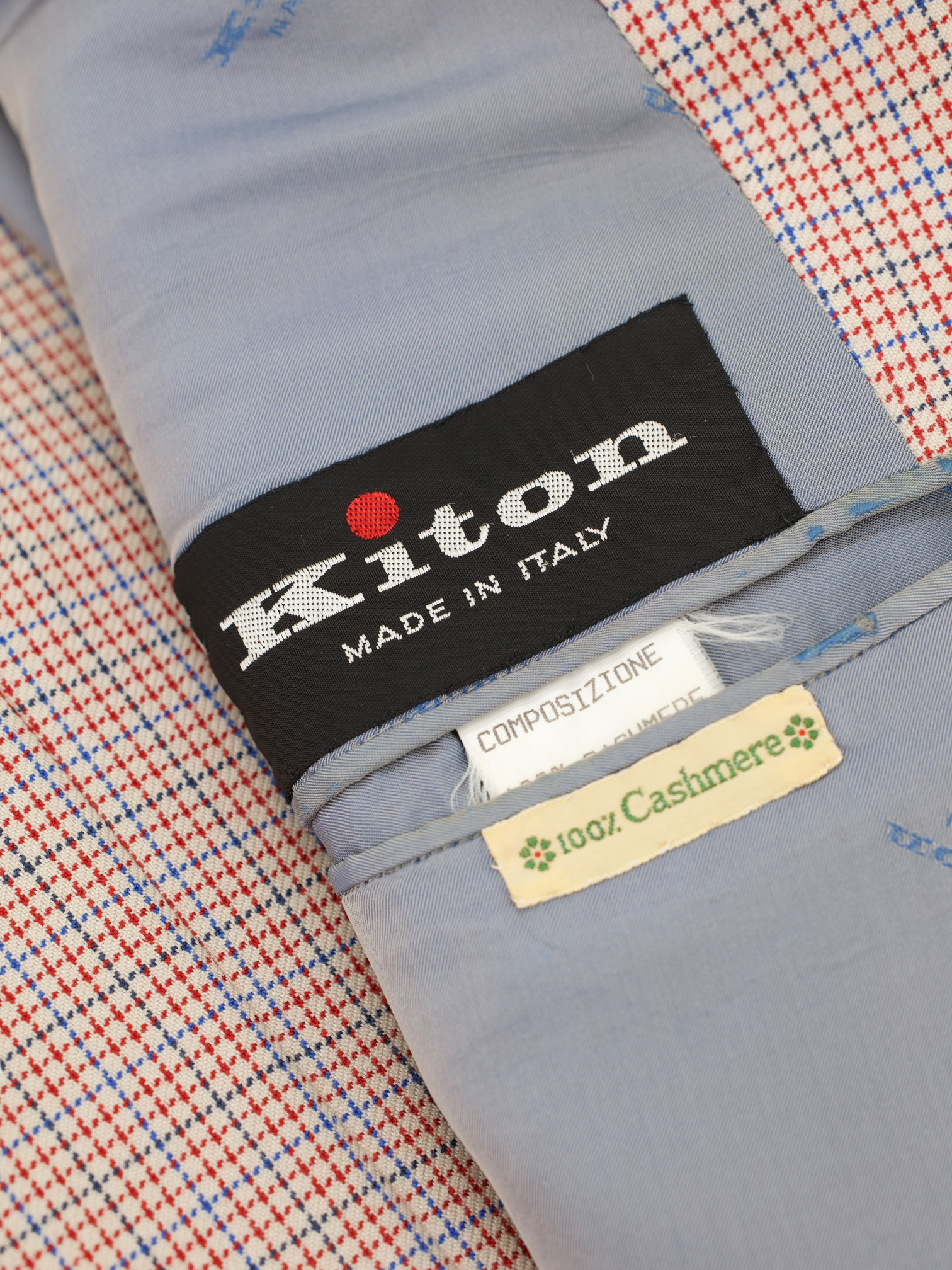 Kiton Vintage Red & Blue Pure Cashmere Micro-Check Jacket