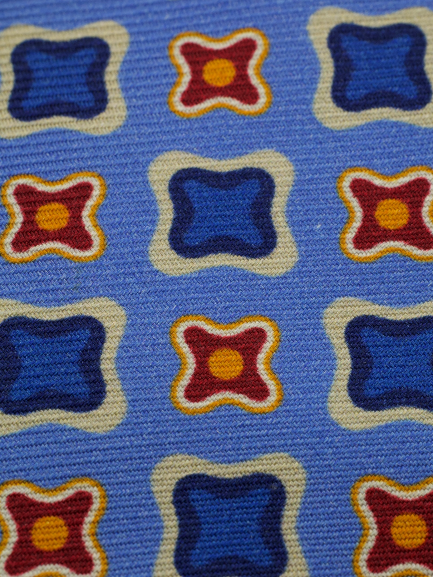 Kiton 5-Fold Light Blue & Red Silk Vintage Floral Pattern Tie