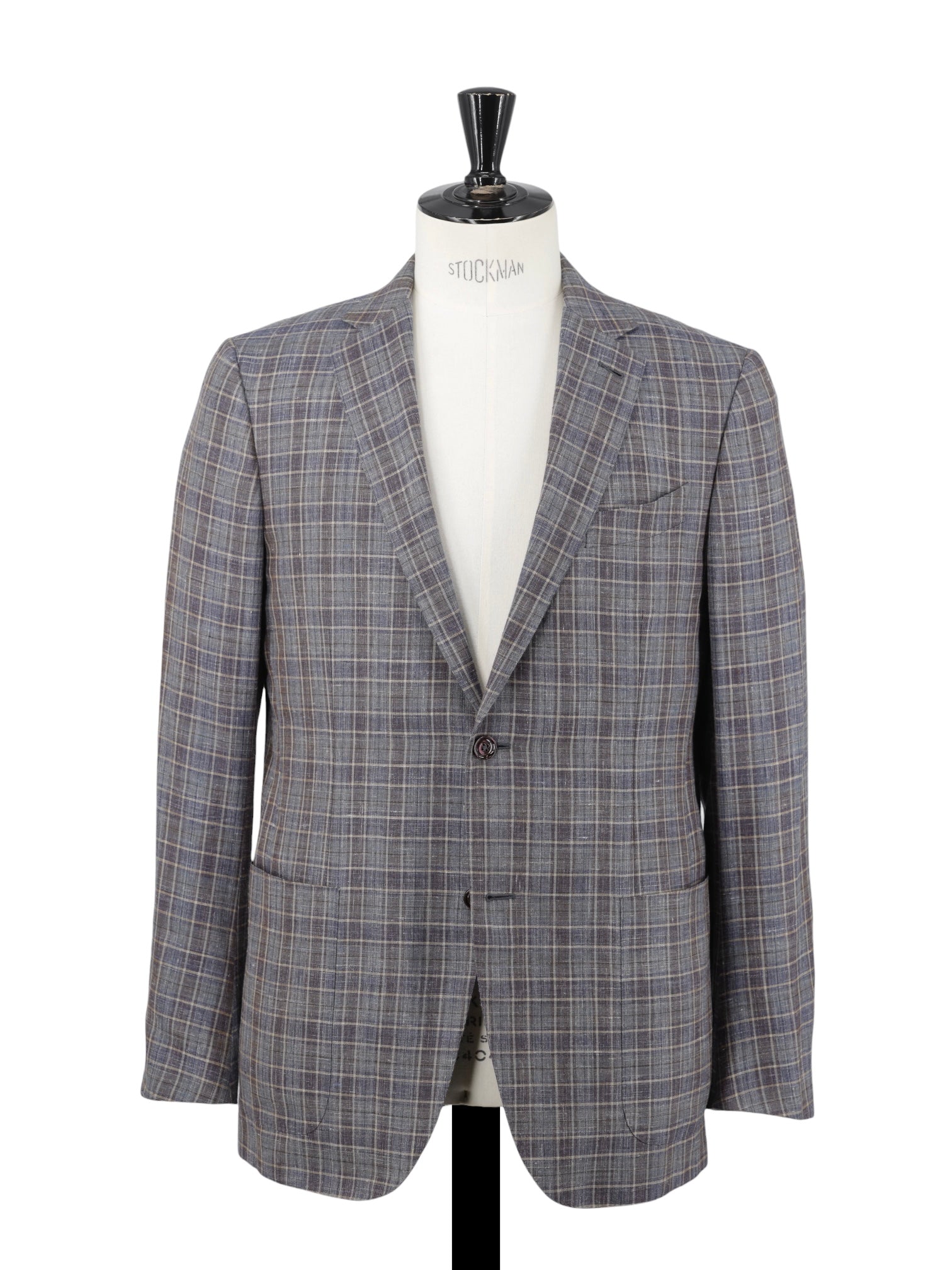 Ermenegildo Zegna Taupe & Wine Red Wool, Silk & Linen Checkered Jacket