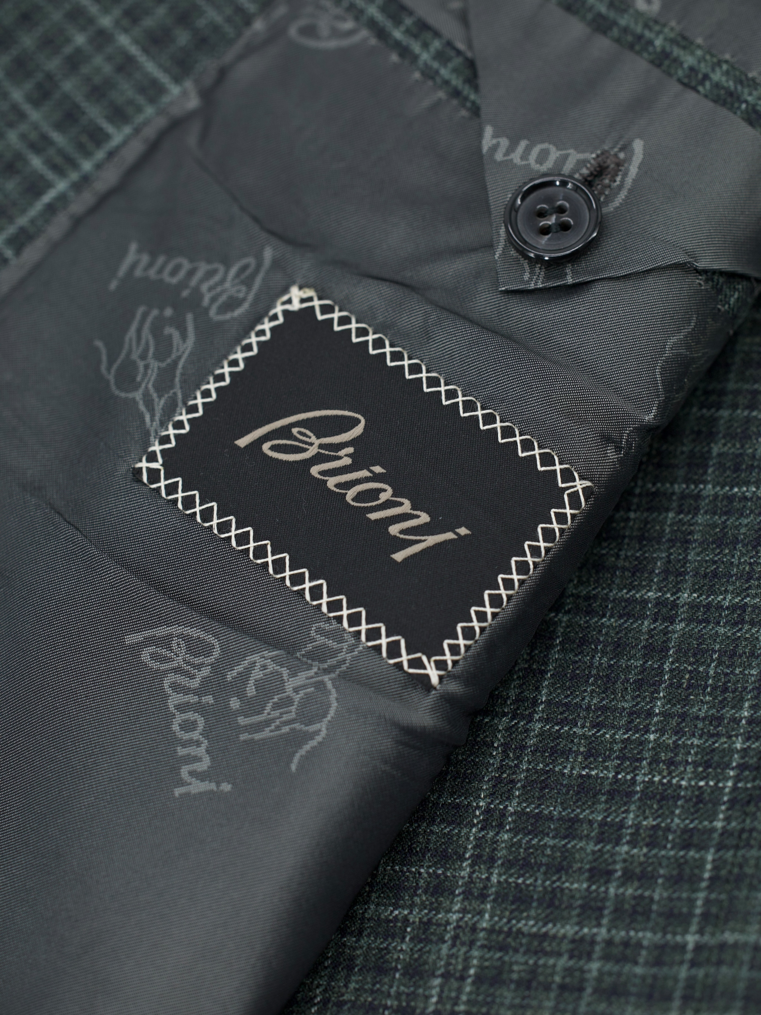 Brioni Dark Sage-Green Wool, Silk & Linen Gingham Check Colosseo Jacket
