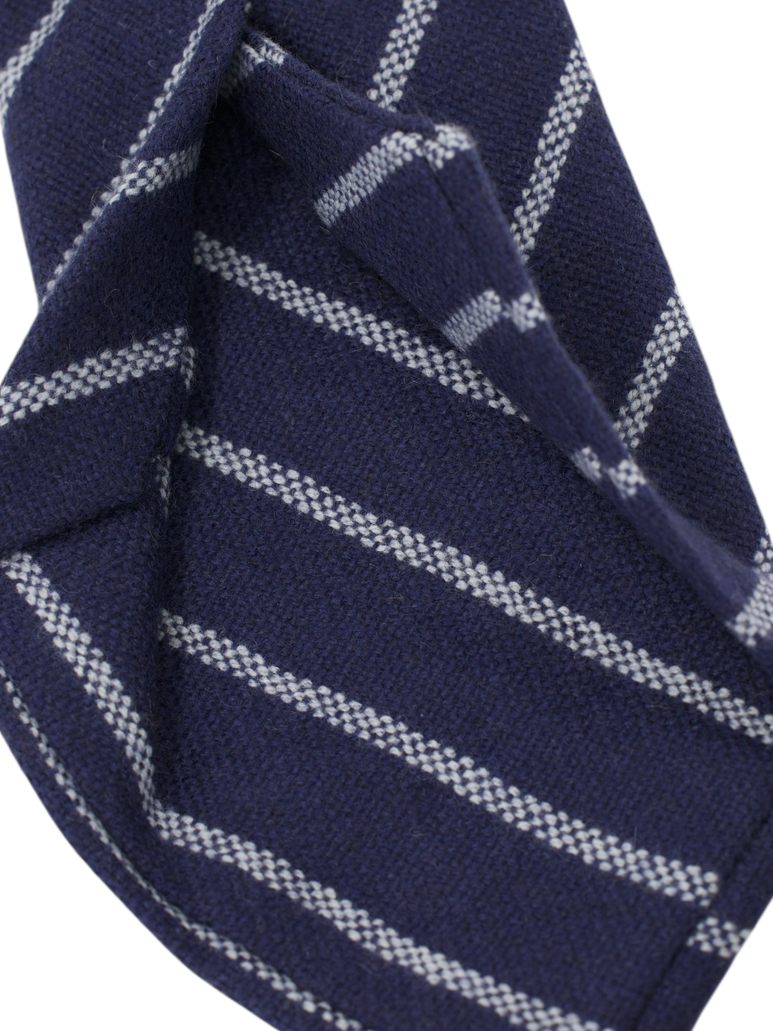 Isaia 5-Fold Dark Blue Pure-Cashmere Striped Tie