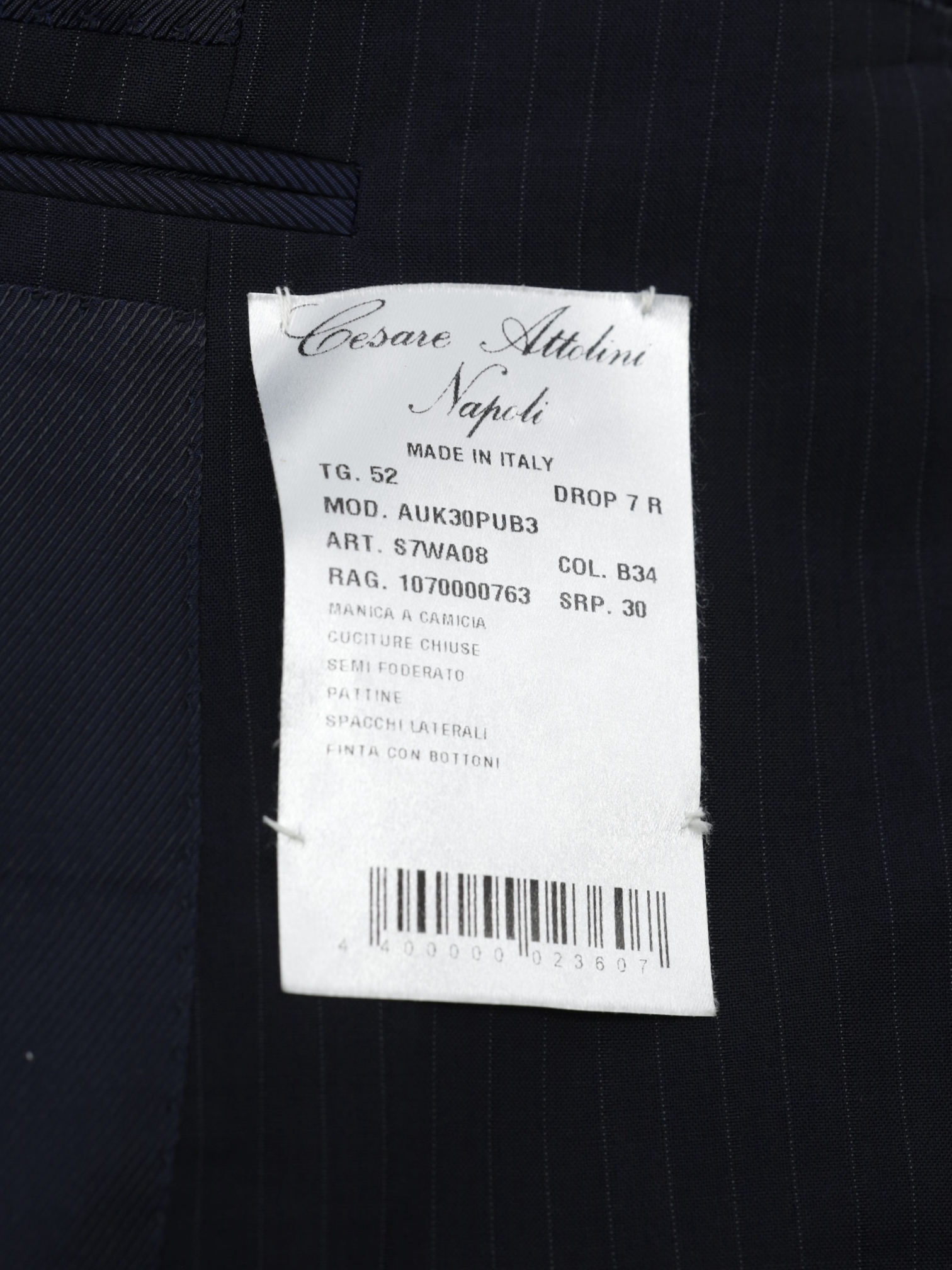Cesare Attolini Navy Super 130's Pinstripe Business Suit