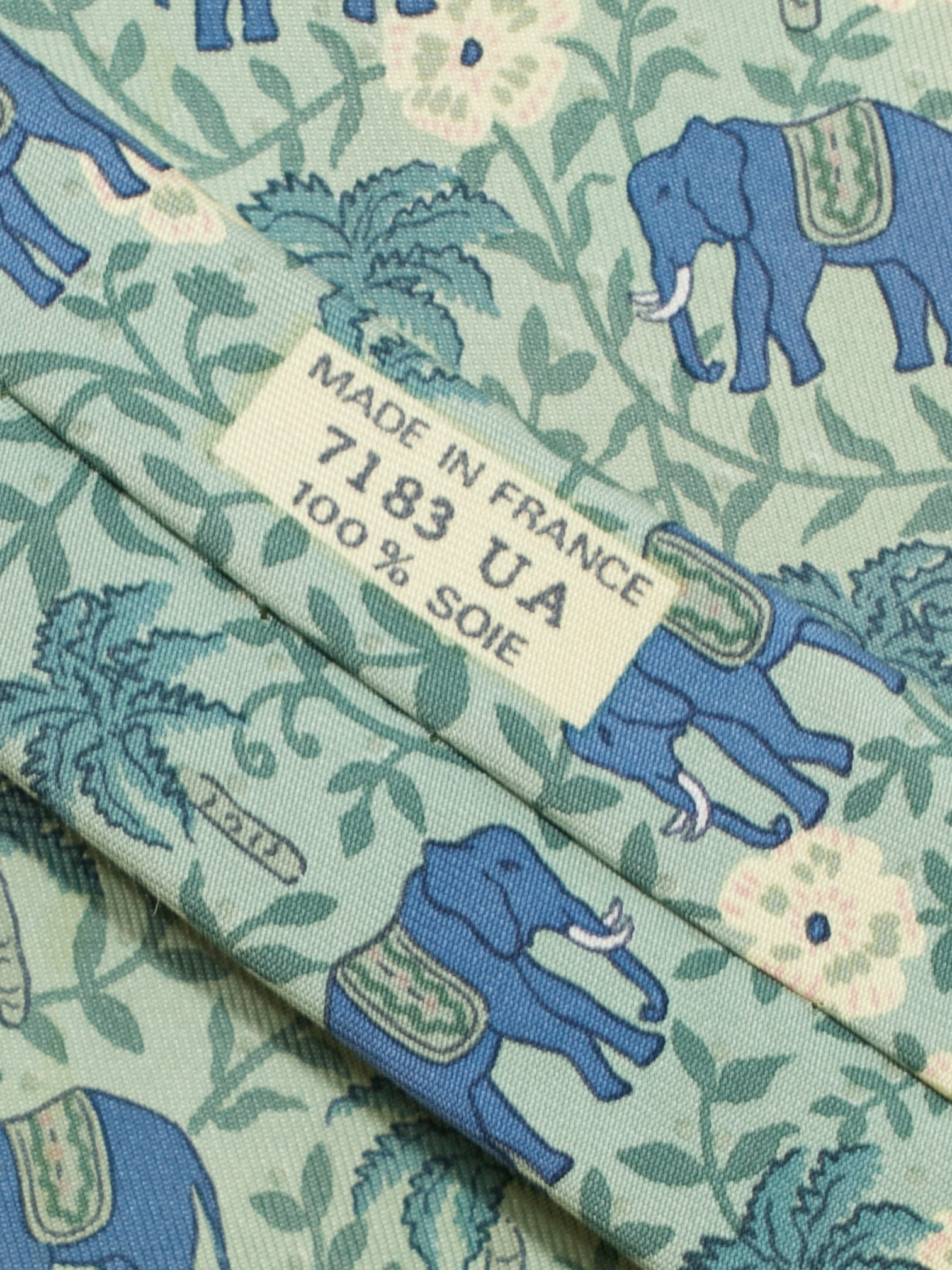 Hermès Sage Green Silk Elephant Pattern Tie