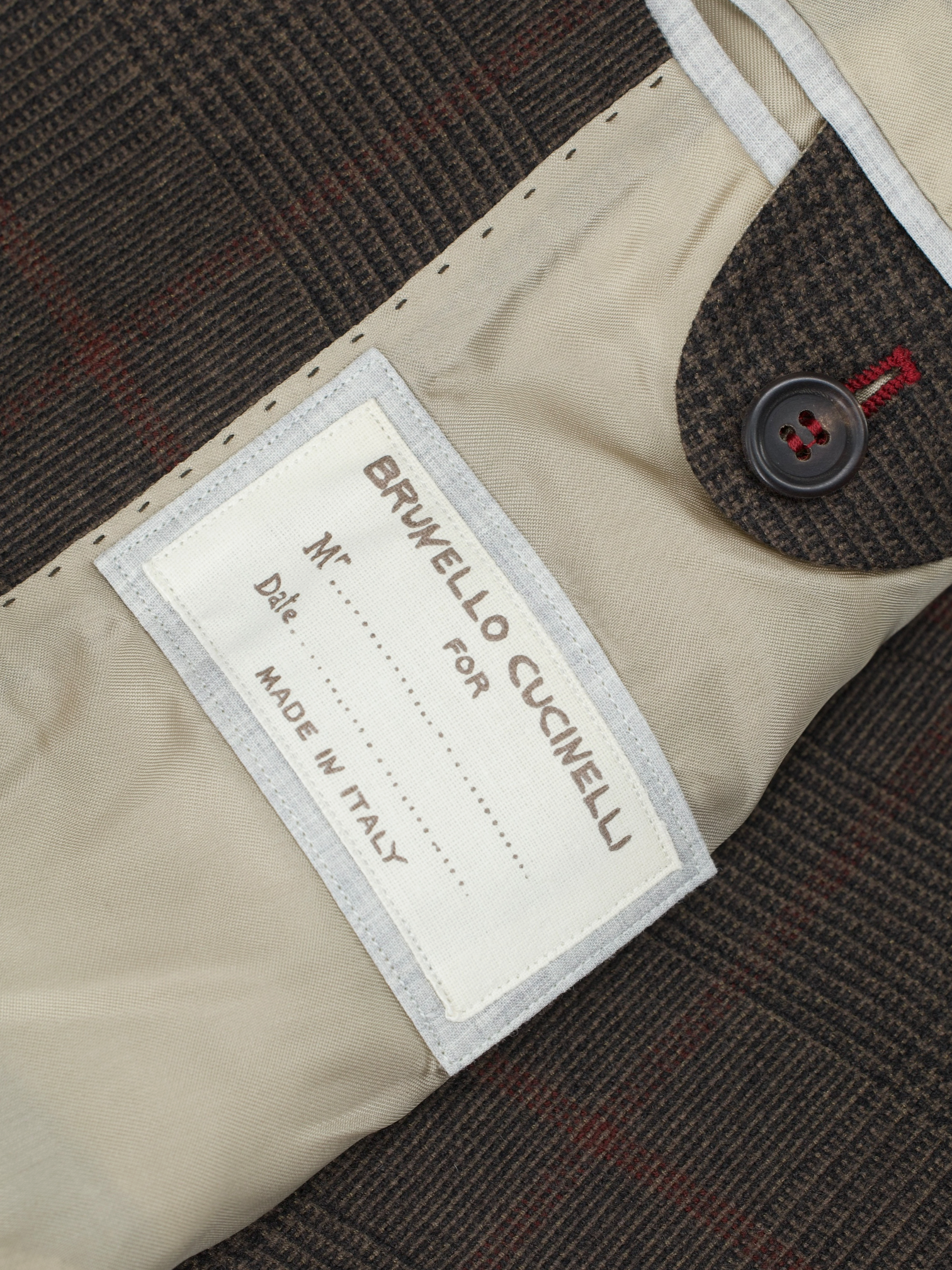 Brunello Cucinelli Dark Brown & Burgundy Wool & Cashmere Glenplaid Jacket