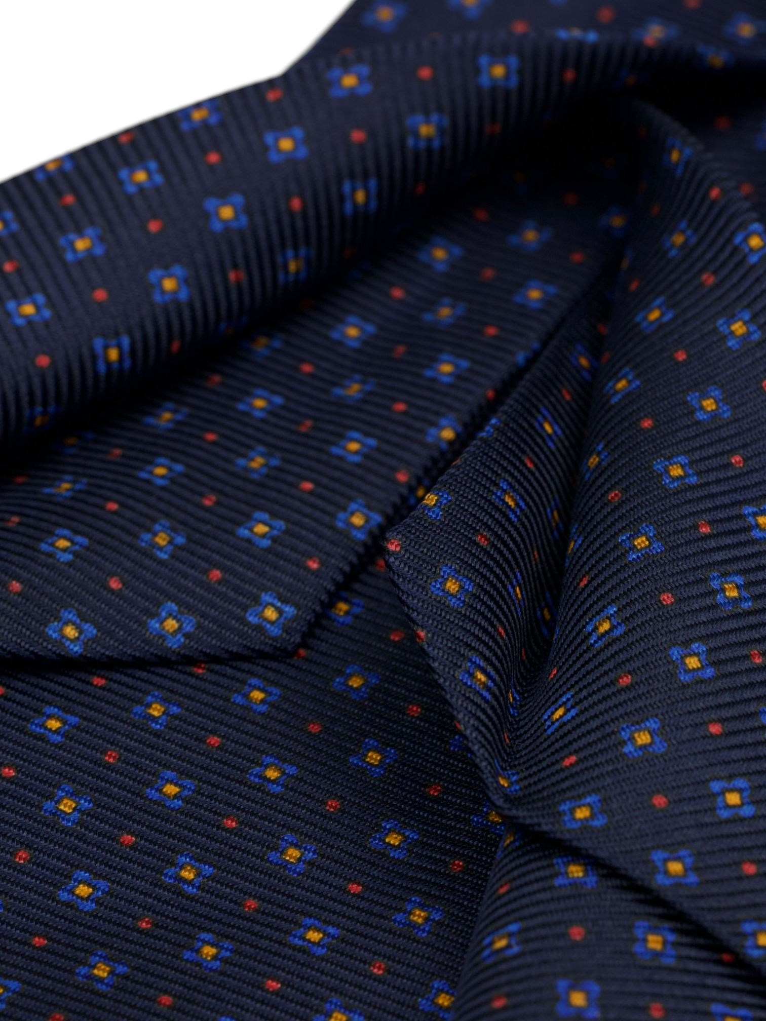Kiton 5-Fold Dark Blue & Red Silk Geometric Pattern Tie