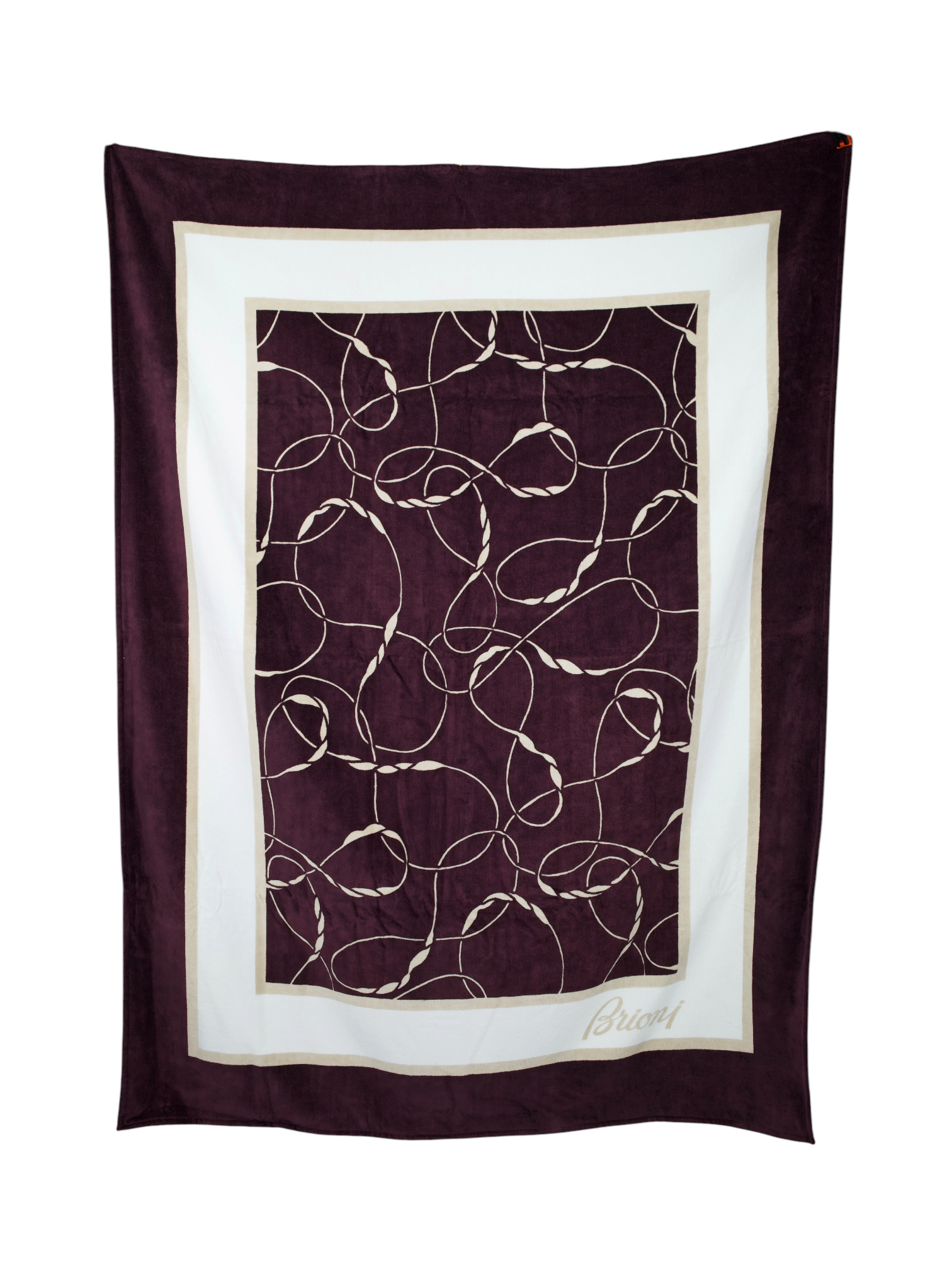 Brioni Wine Red & White Terry-Cotton Summer-Flâneur Towel