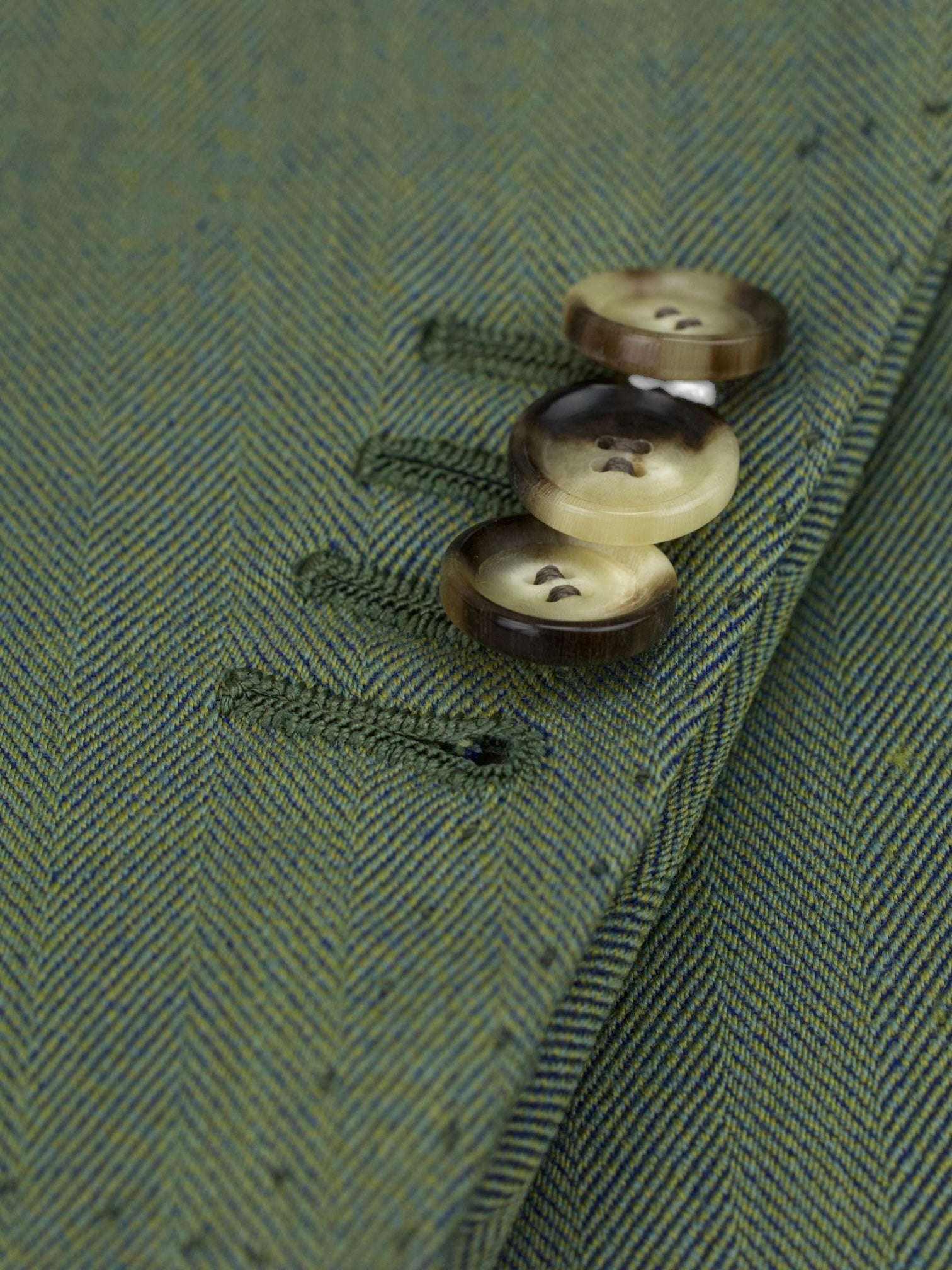 Cesare Attolini Forest-Sage Green Wool Herringbone "Solaro" Suit