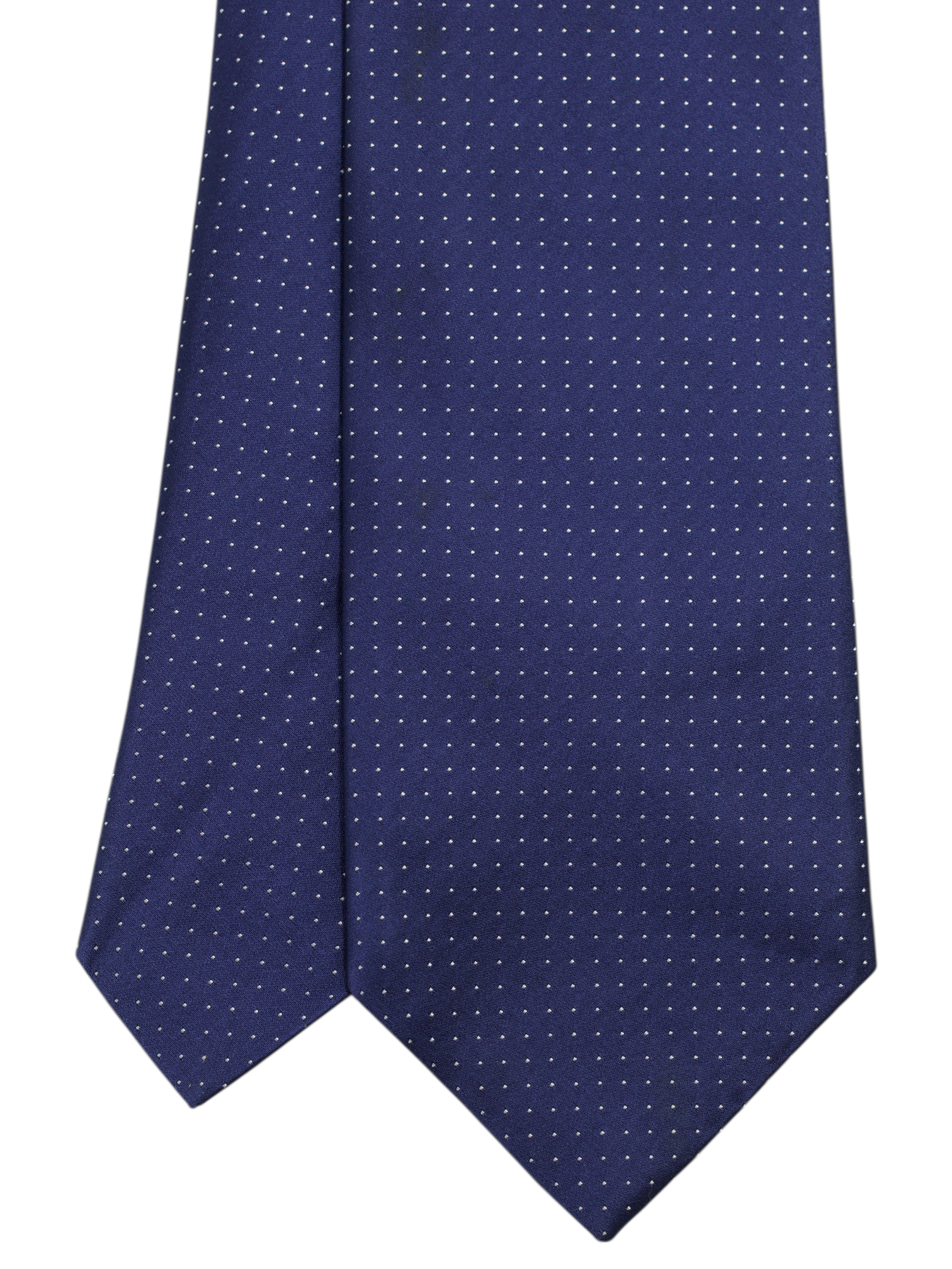 Luigi Borrelli 5-Fold Dark Blue Silk Symmetric Polkadot Tie