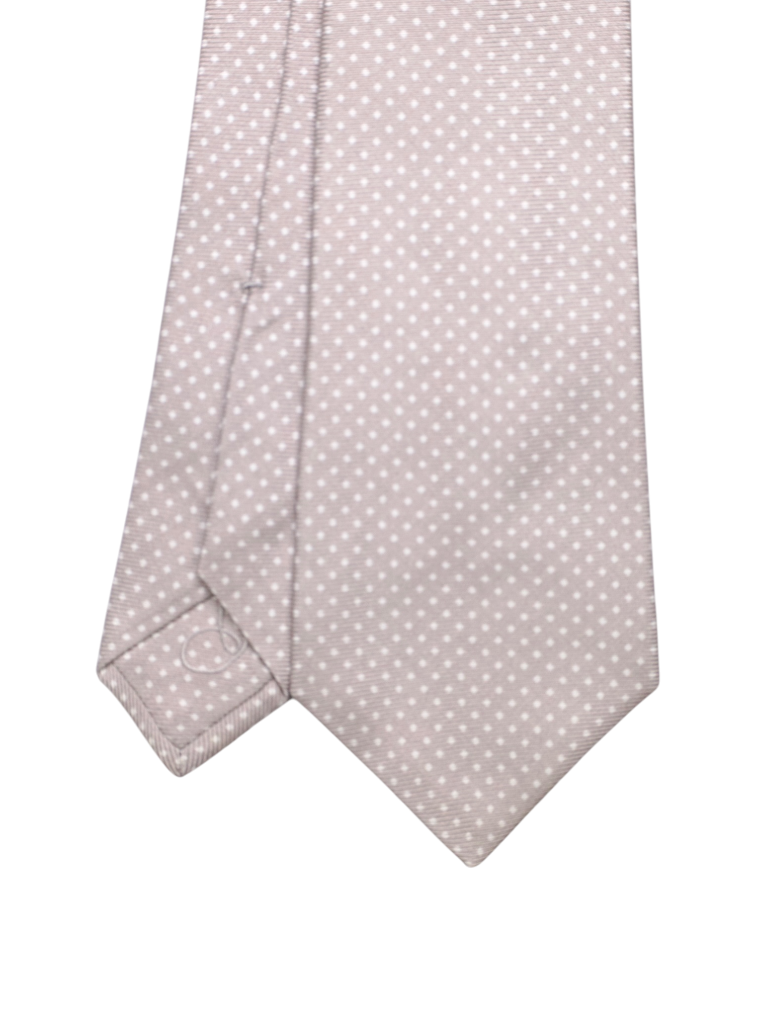 Kiton 5-Fold Taupe & White Silk Polkadot Tie