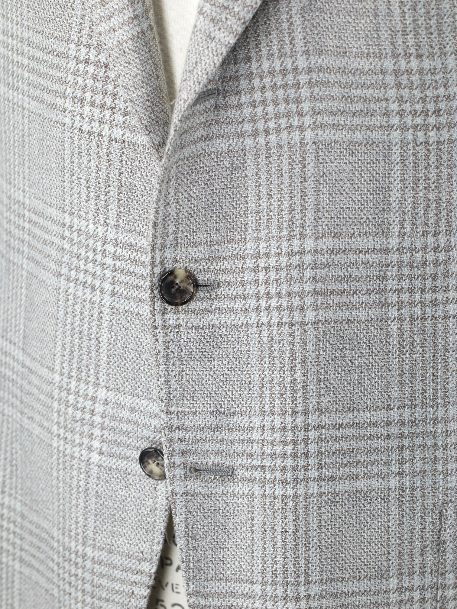 Cesare Attolini Taupe & Ice Blue Wool, Silk & Linen Glenplaid Jacket