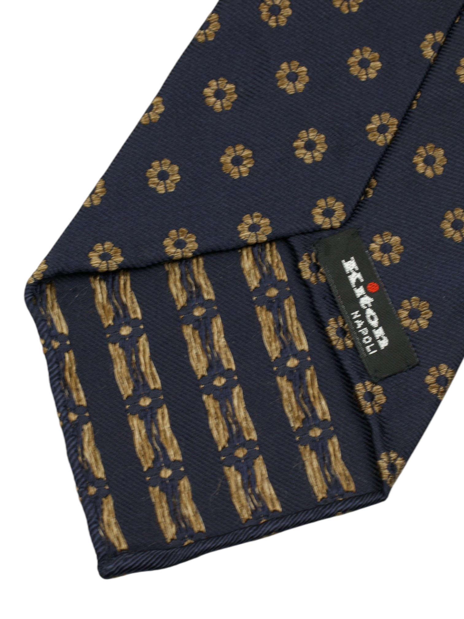 Kiton 5-Fold Dark Brown & Bronze Handrolled Silk Floral Pattern Tie