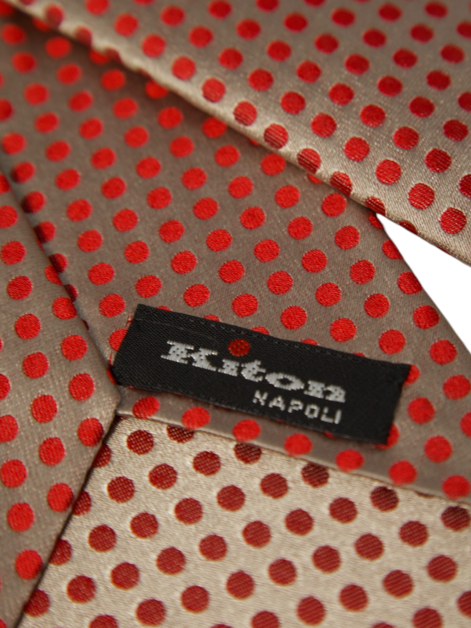 Kiton 5-Fold Grey & Red Polkadot Silk Tie