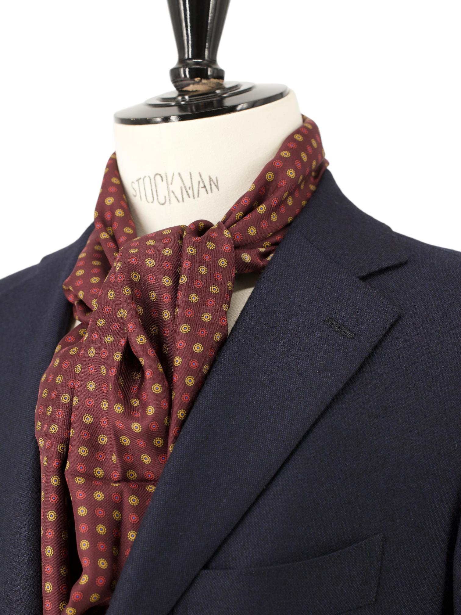 Cesare Attolini Wine Red & Yellow Silk Floral Foulard Scarf