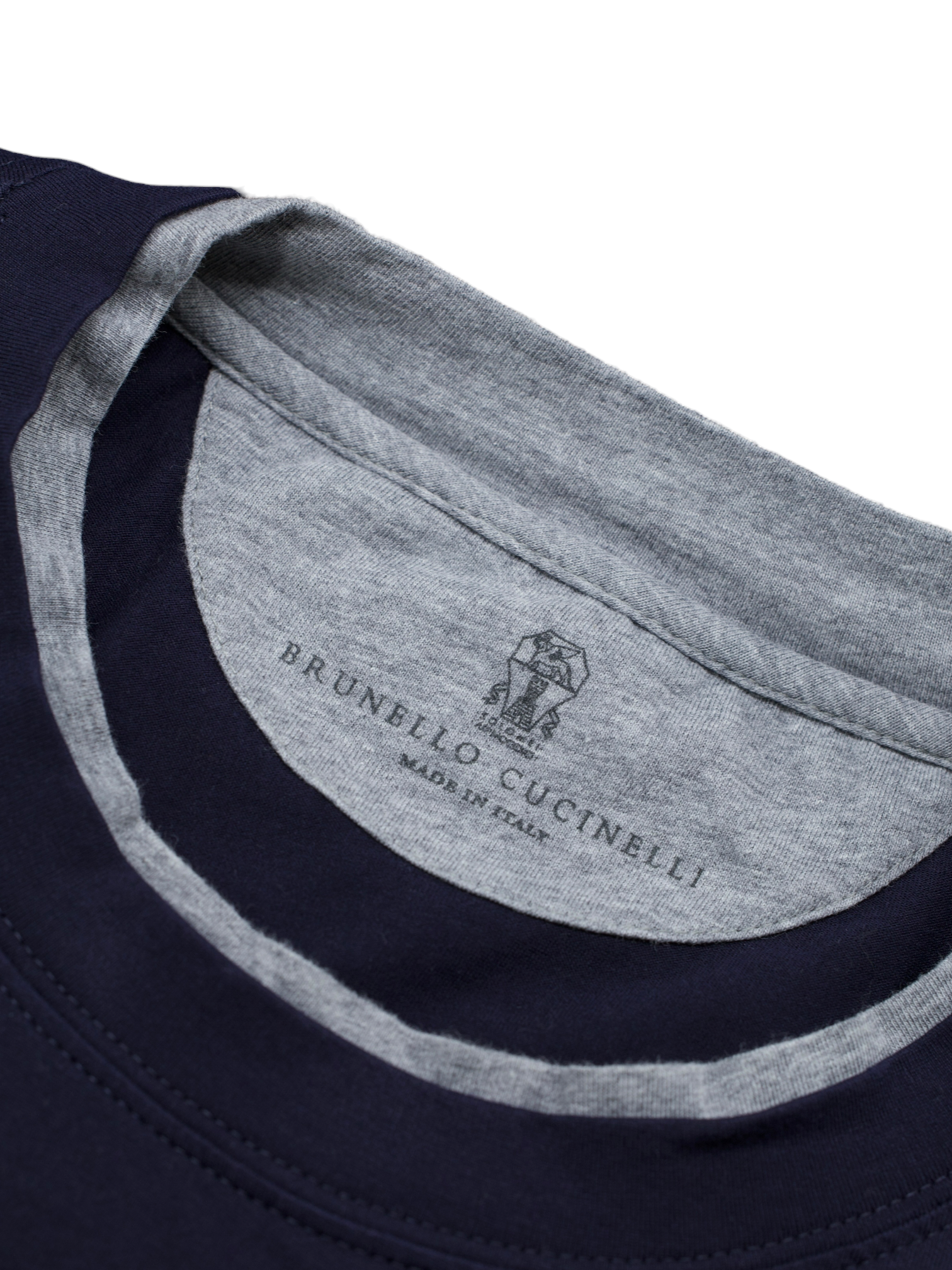 Brunello Cucinelli Navy & Light Grey Cotton Faux-Layering T-Shirt