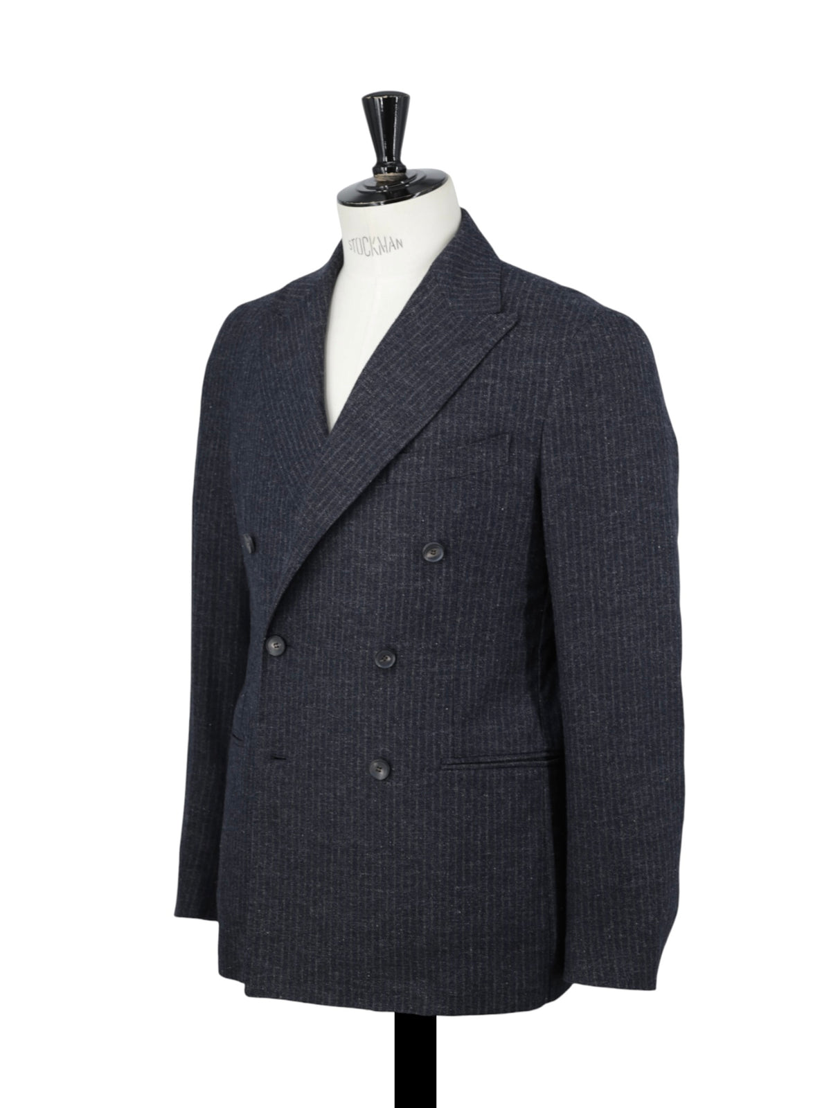 Luigi Borrelli Grey Brushed Wool, Cotton & Linen Double-Breasted Pinstripe Jacket