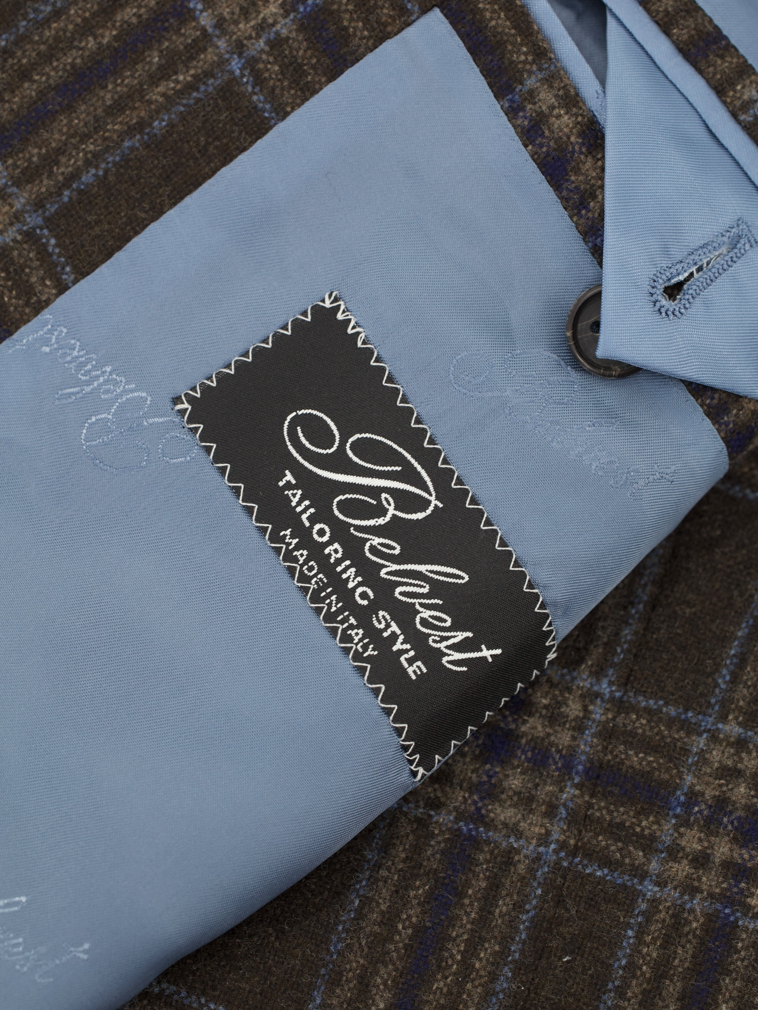 Belvest Dark Brown & Blue Wool Flannel Tartan-Check Jacket