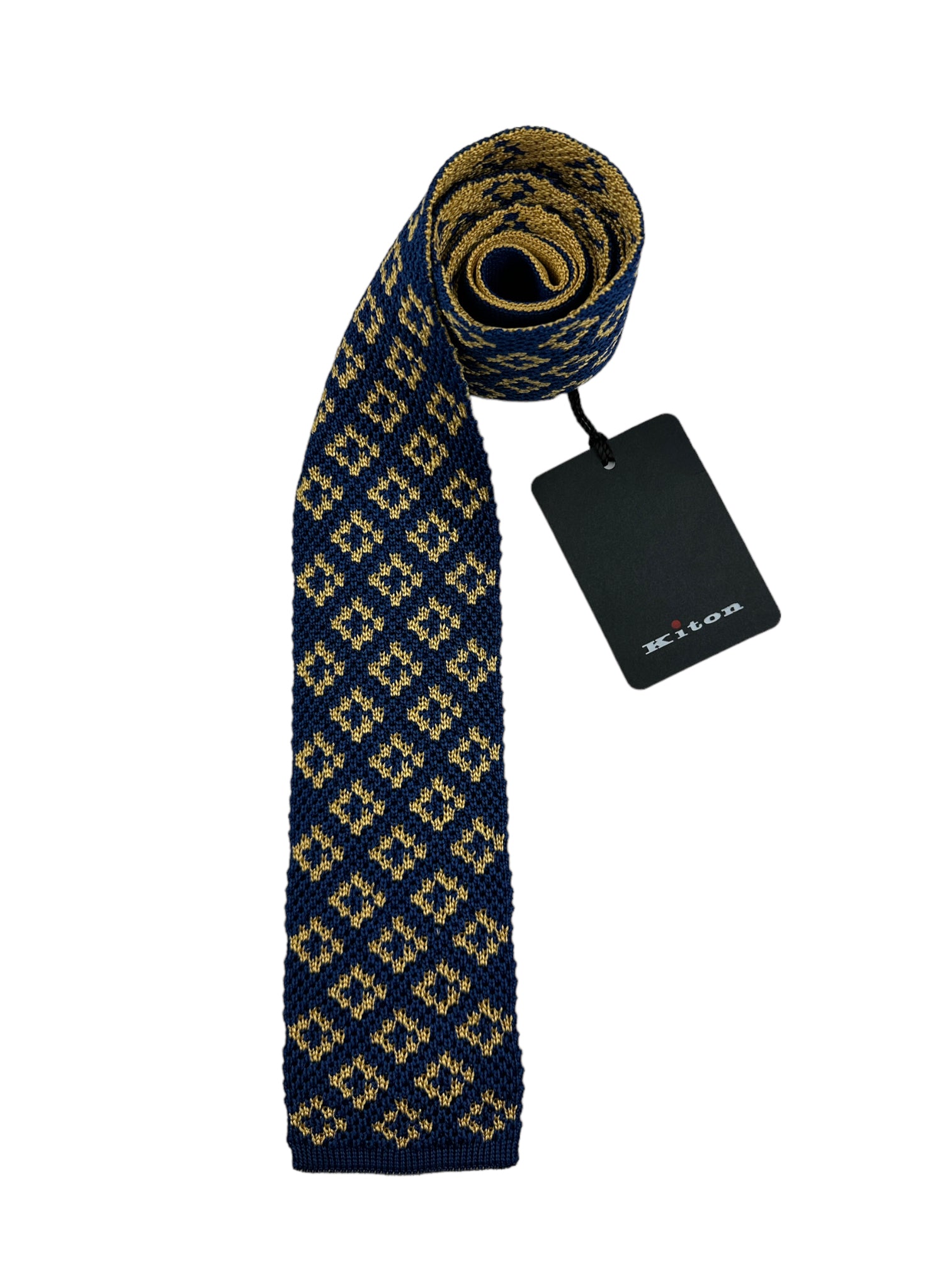 Kiton Blue and Yellow Silk Knitted Tie
