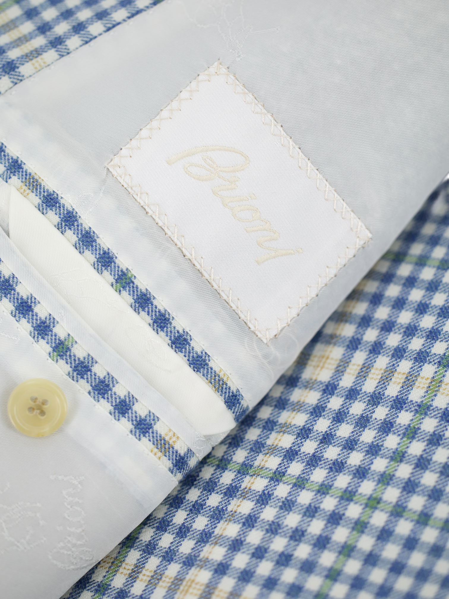 Brioni Light Blue & Yellow Cashmere & Silk Overcheck "Chigi" Jacket