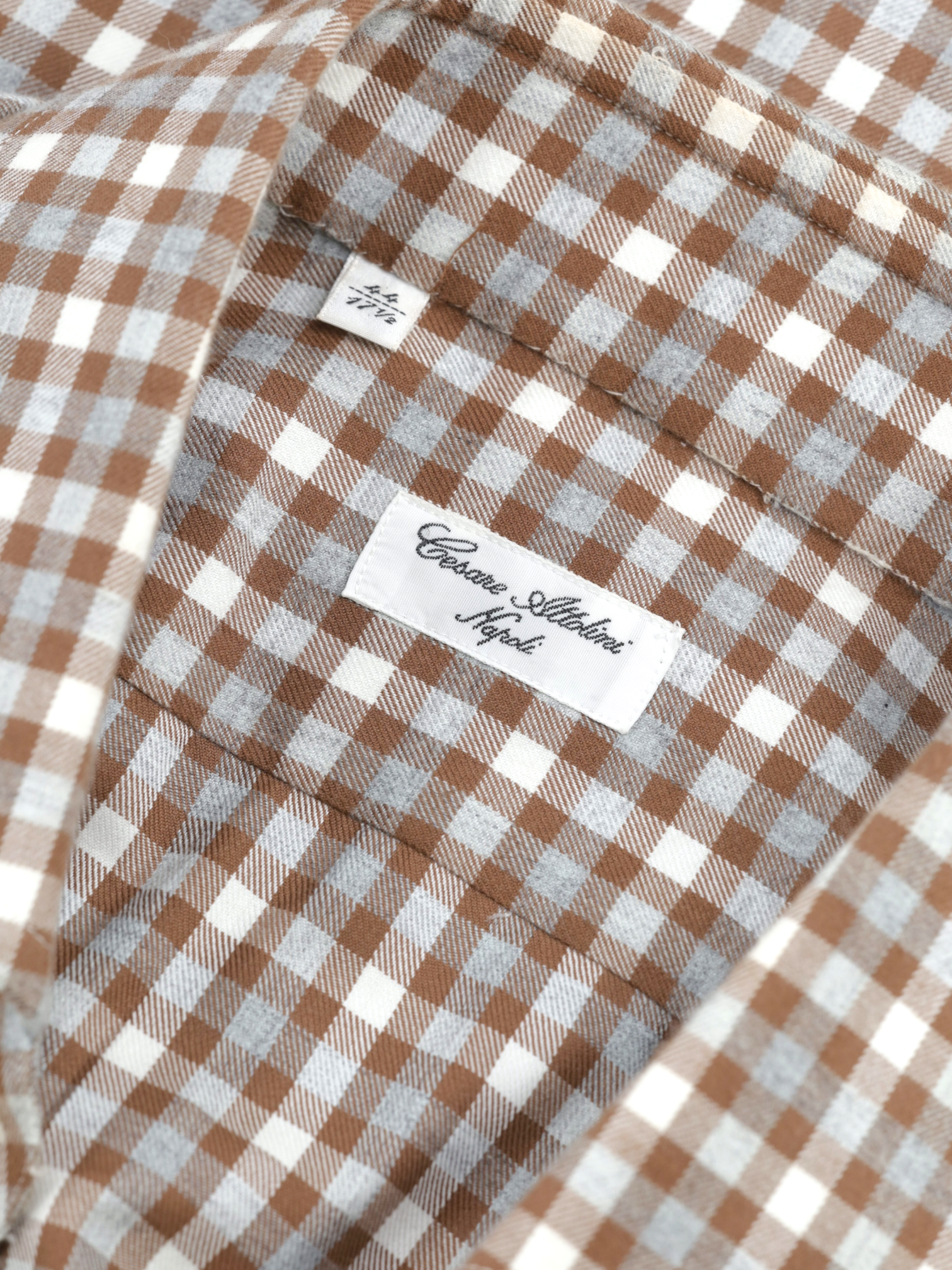 Cesare Attolini Ecru & Brown Cotton & Cashmere Flannel Checkered Shirt